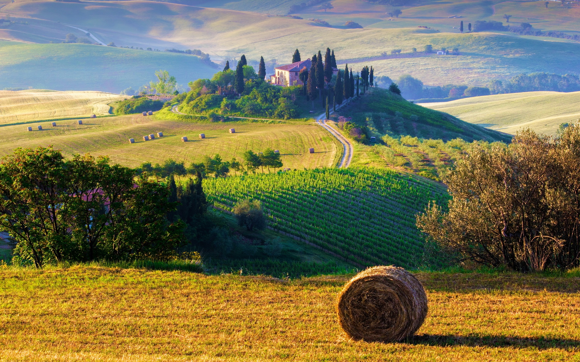 658036画像をダウンロードマンメイド, ヴィラ, コテージ, 干し草の山, イタリア, トスカーナ-壁紙とスクリーンセーバーを無料で