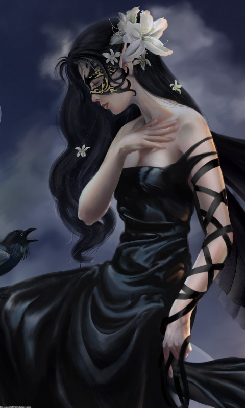 Download mobile wallpaper Fantasy, Gothic, Flower, Dark, Raven for free.