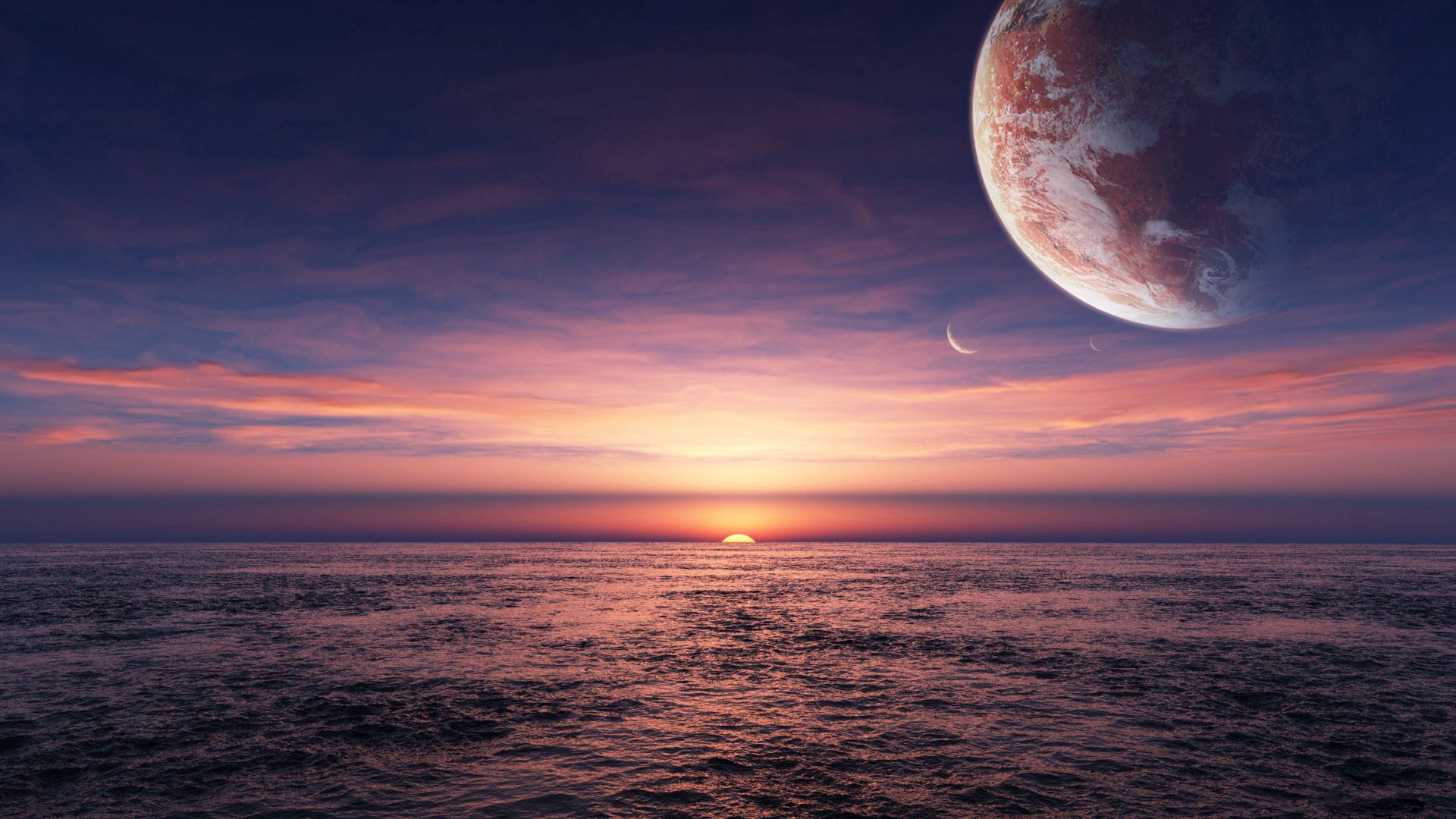 Download mobile wallpaper Planet, Horizon, Sea, Universe for free.