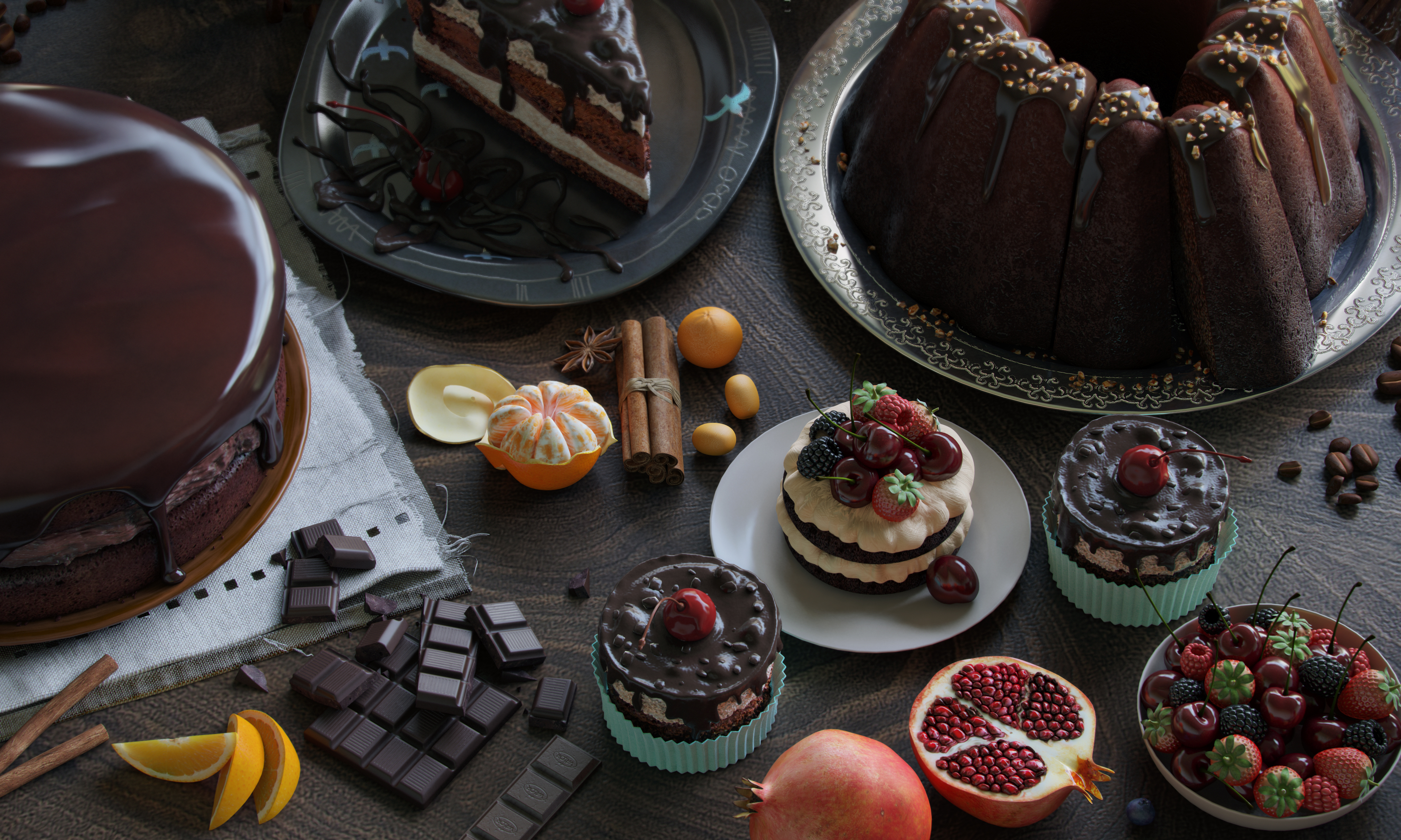 Free download wallpaper Food, Dessert, Chocolate, Still Life, Cake, Fruit on your PC desktop
