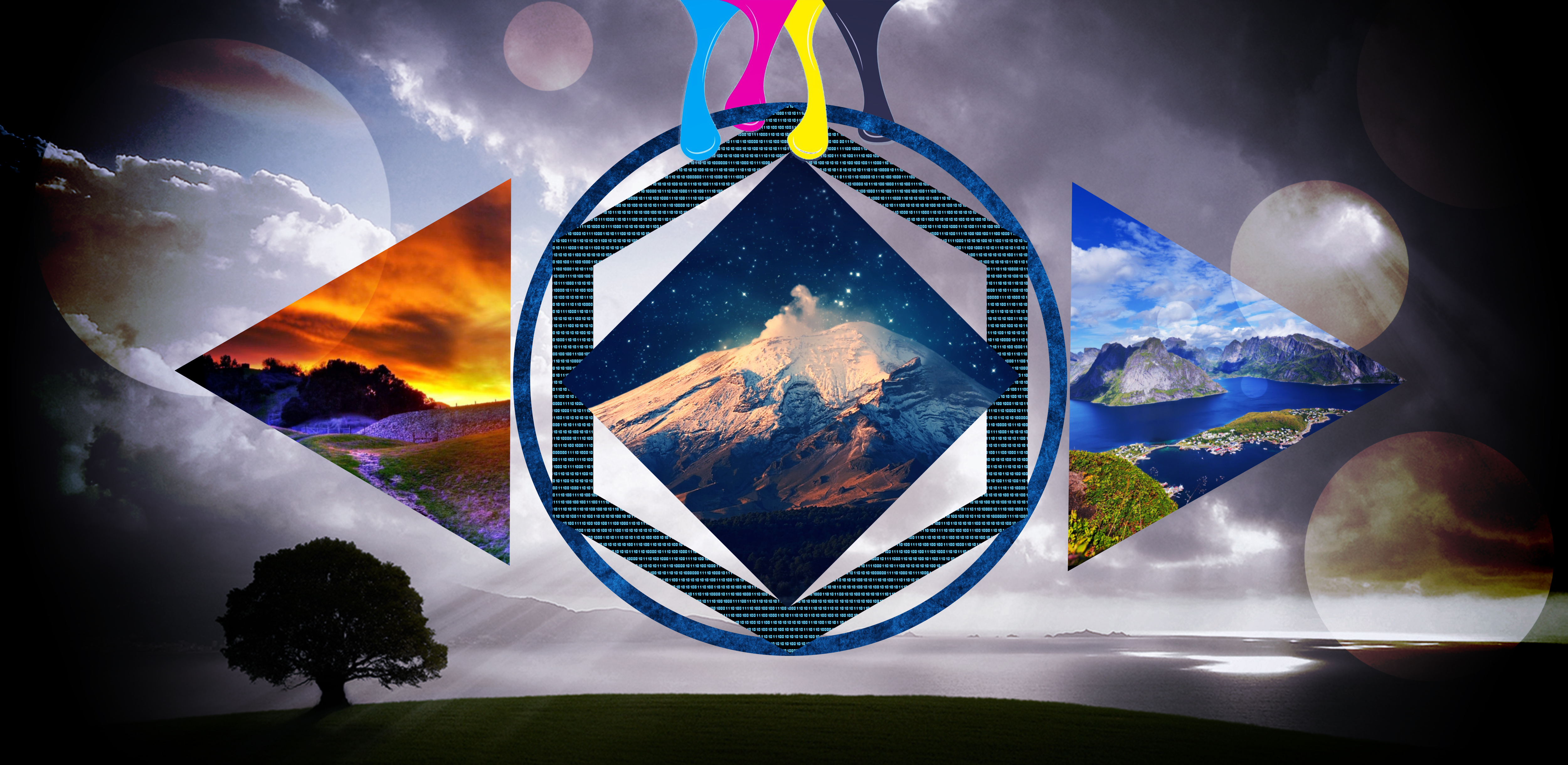 Download mobile wallpaper Landscape, Vector, Circle, Artistic, Triangle, Polyscape for free.