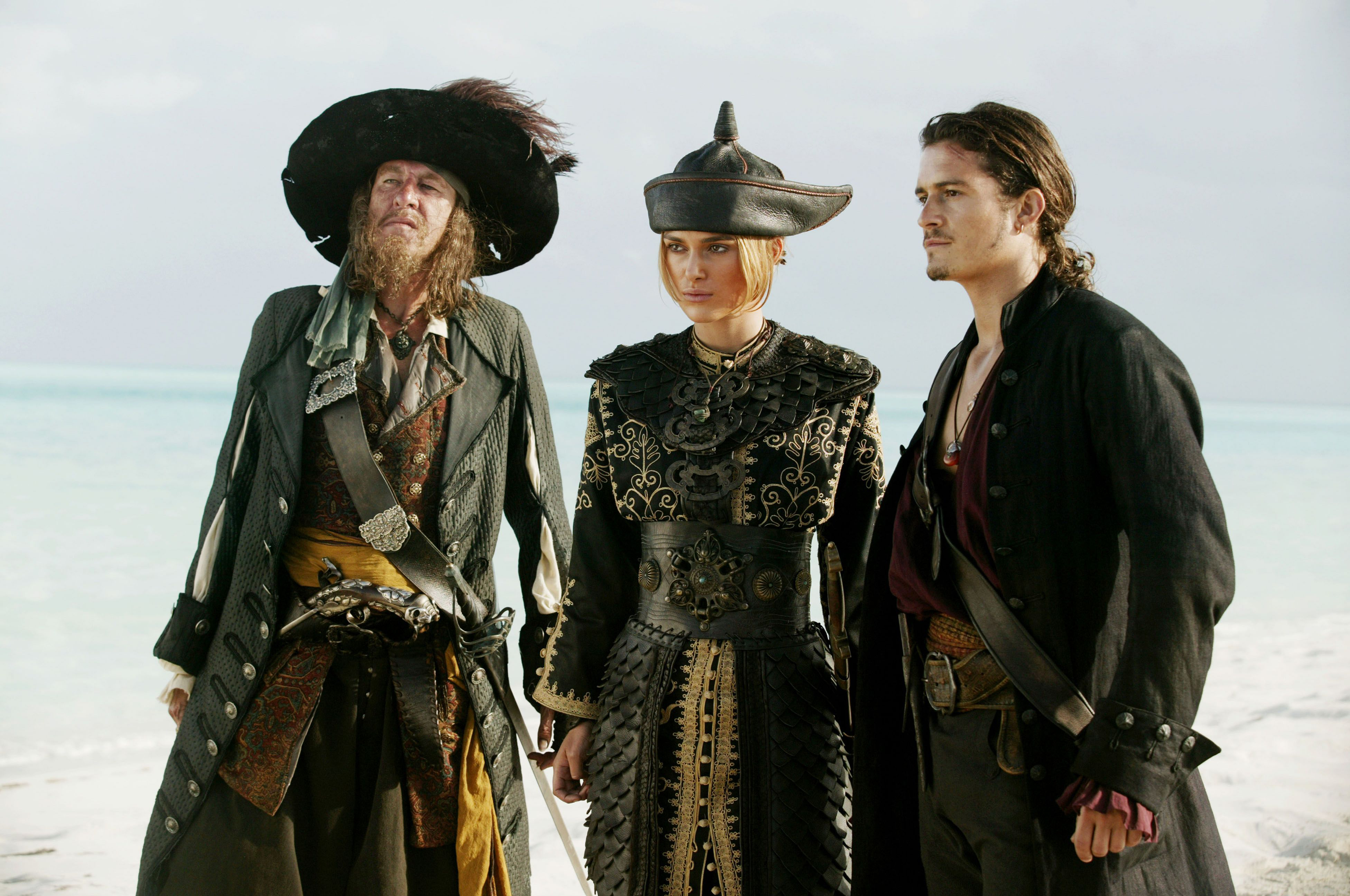 movie, pirates of the caribbean: at world's end, elizabeth swann, geoffrey rush, hector barbossa, keira knightley, orlando bloom, will turner, pirates of the caribbean