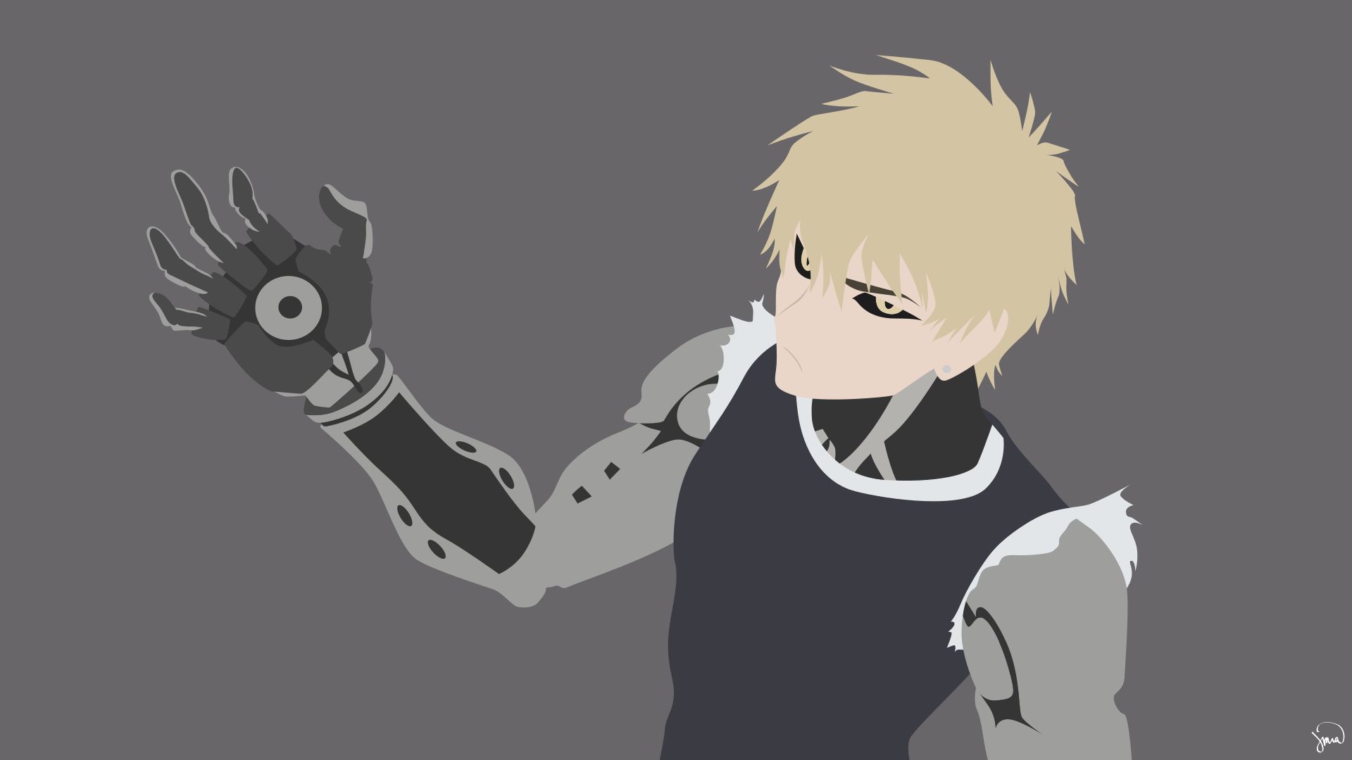 Download mobile wallpaper Anime, Blonde, Cyborg, Yellow Eyes, Earrings, Minimalist, One Punch Man, Genos (One Punch Man) for free.