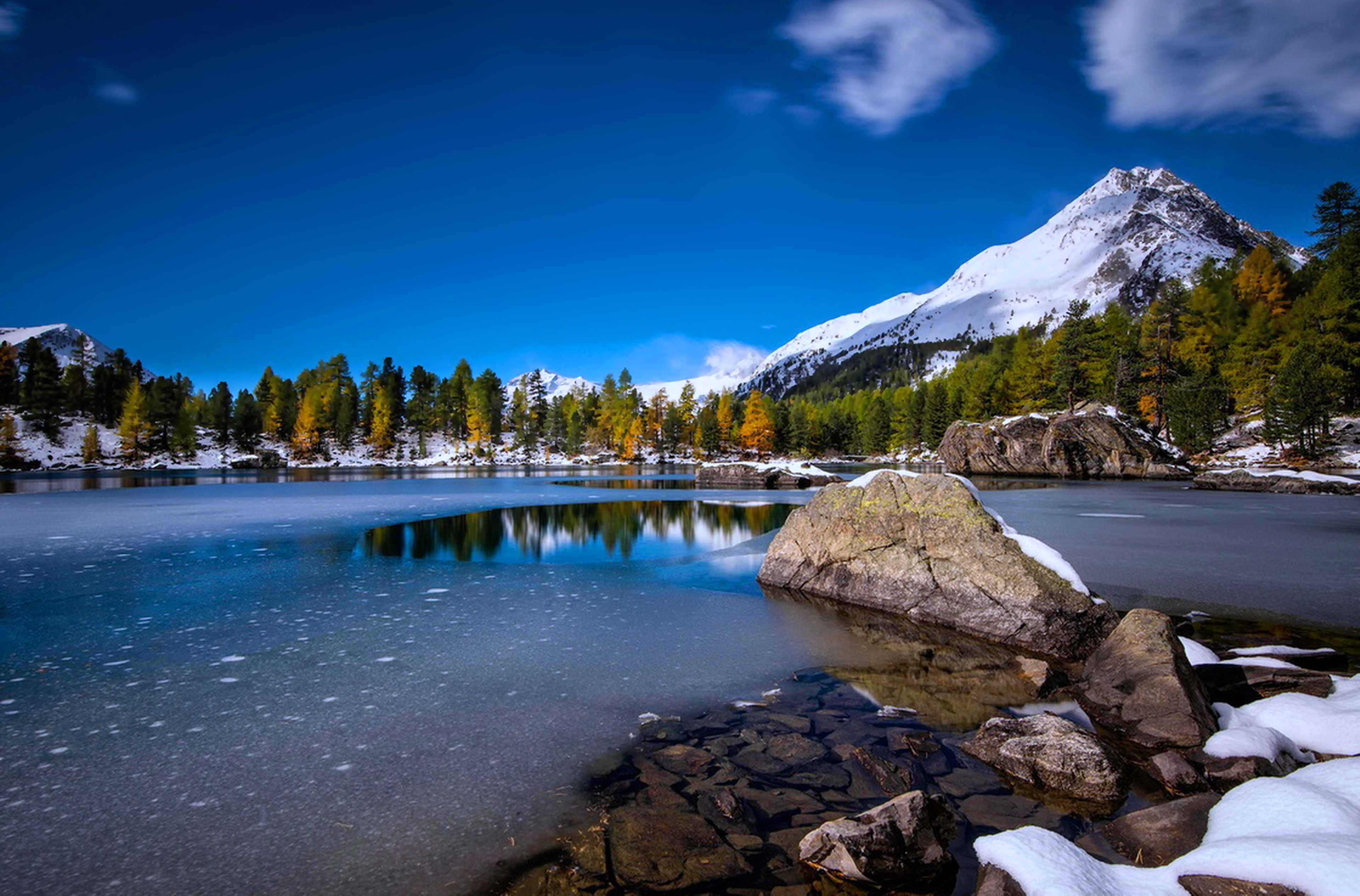Free download wallpaper Winter, Ice, Snow, Lakes, Mountain, Lake, Tree, Earth, Frozen on your PC desktop