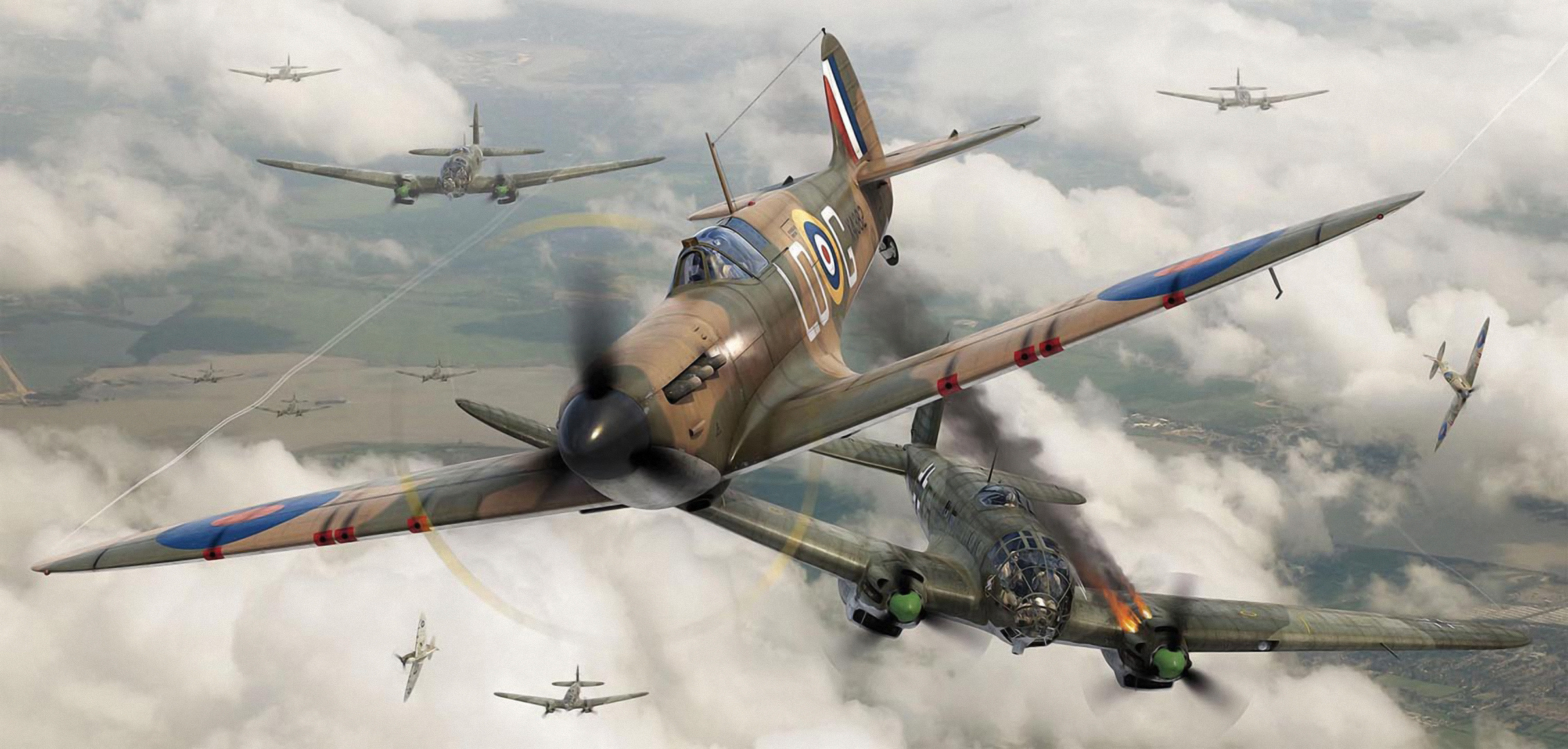 394814 baixar papel de parede militar, supermarine spitfire, aeronaves, batalha, nuvem, avião de guerra - protetores de tela e imagens gratuitamente