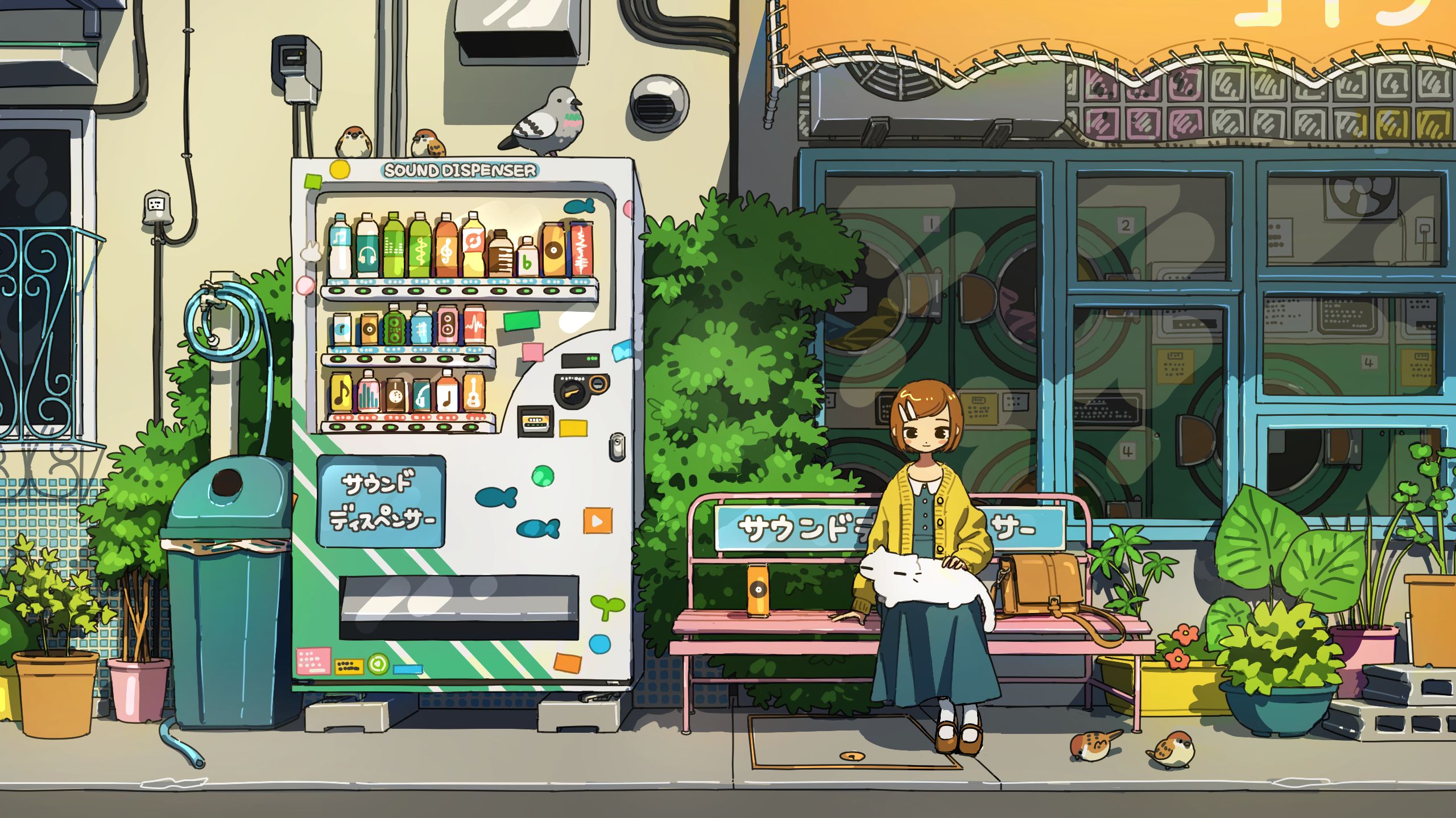 Download mobile wallpaper Anime, Bird, Cat, Girl, Short Hair for free.