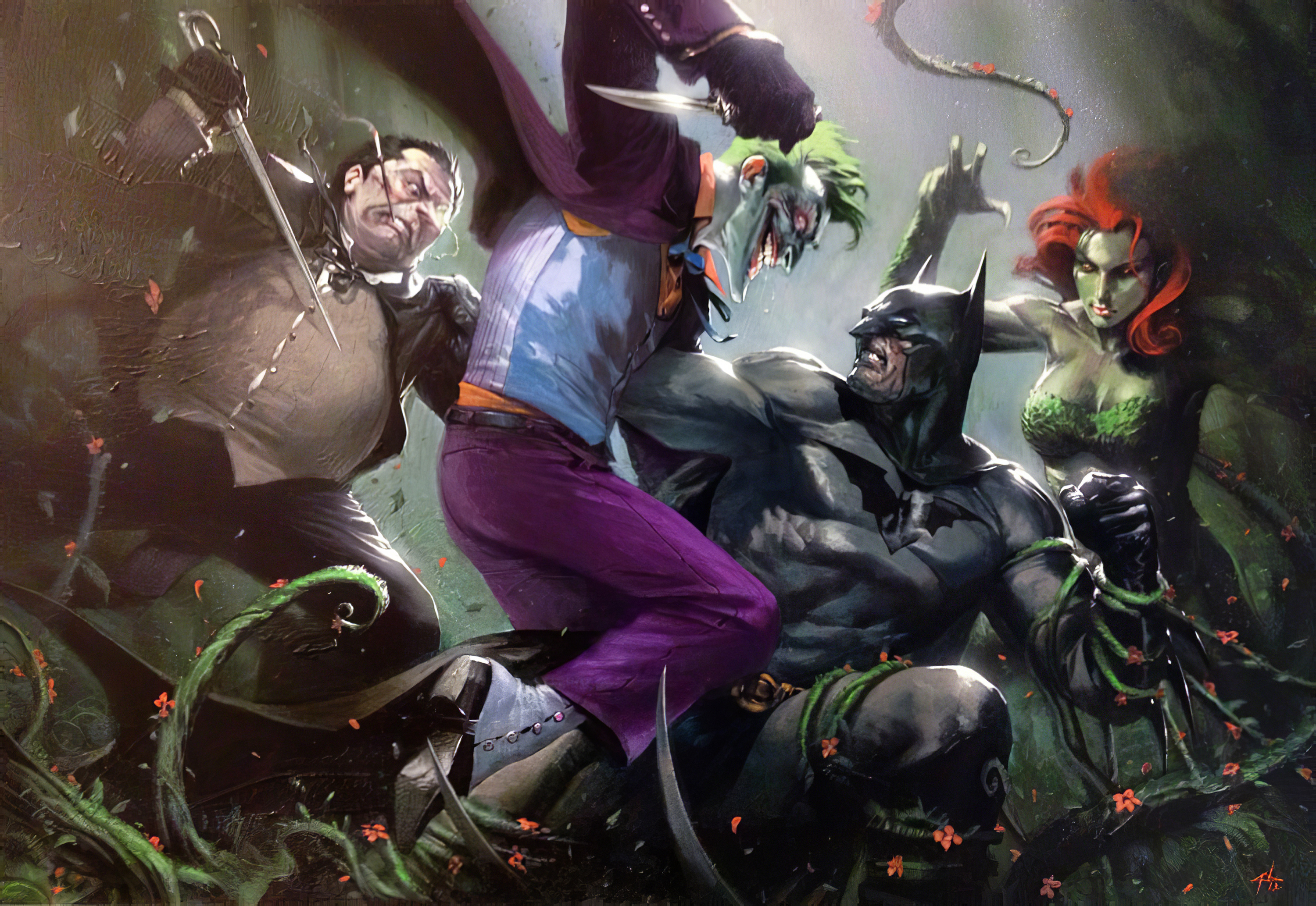 Скачать обои бесплатно Джокер, Комиксы, Бэтмен, Комиксы Dc, Ядовитый Плющ, Пингвин (Комиксы Dc) картинка на рабочий стол ПК