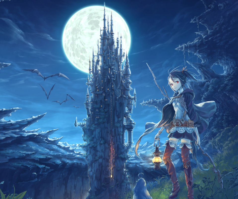 Download mobile wallpaper Anime, Fantasy, Moon, Dragon, Original, Castle for free.