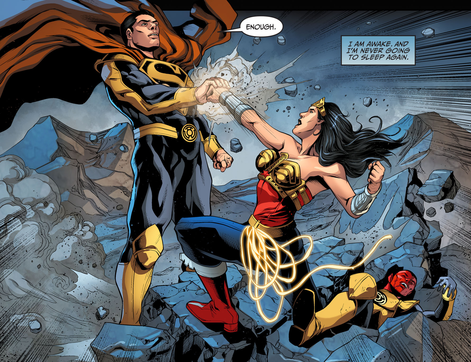 Download mobile wallpaper Superman, Comics, Dc Comics, Diana Prince, Wonder Woman, Sinestro (Dc Comics), Lasso Of Truth, Injustice: Gods Among Us, Yellow Lantern for free.