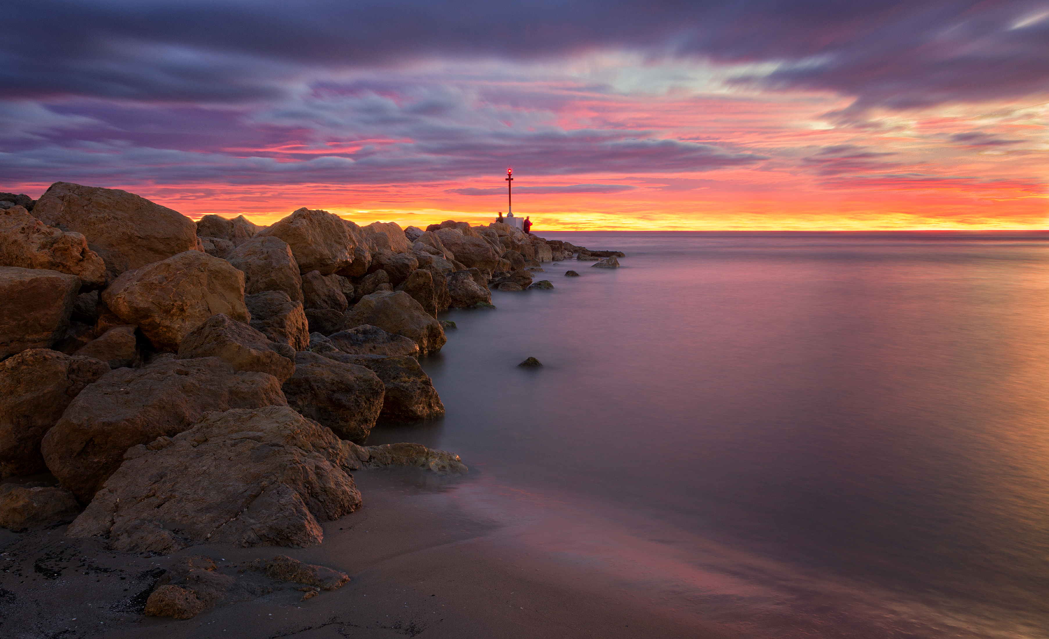 Free download wallpaper Sunset, Sea, Horizon, Ocean, Earth, Spain, Coastline on your PC desktop