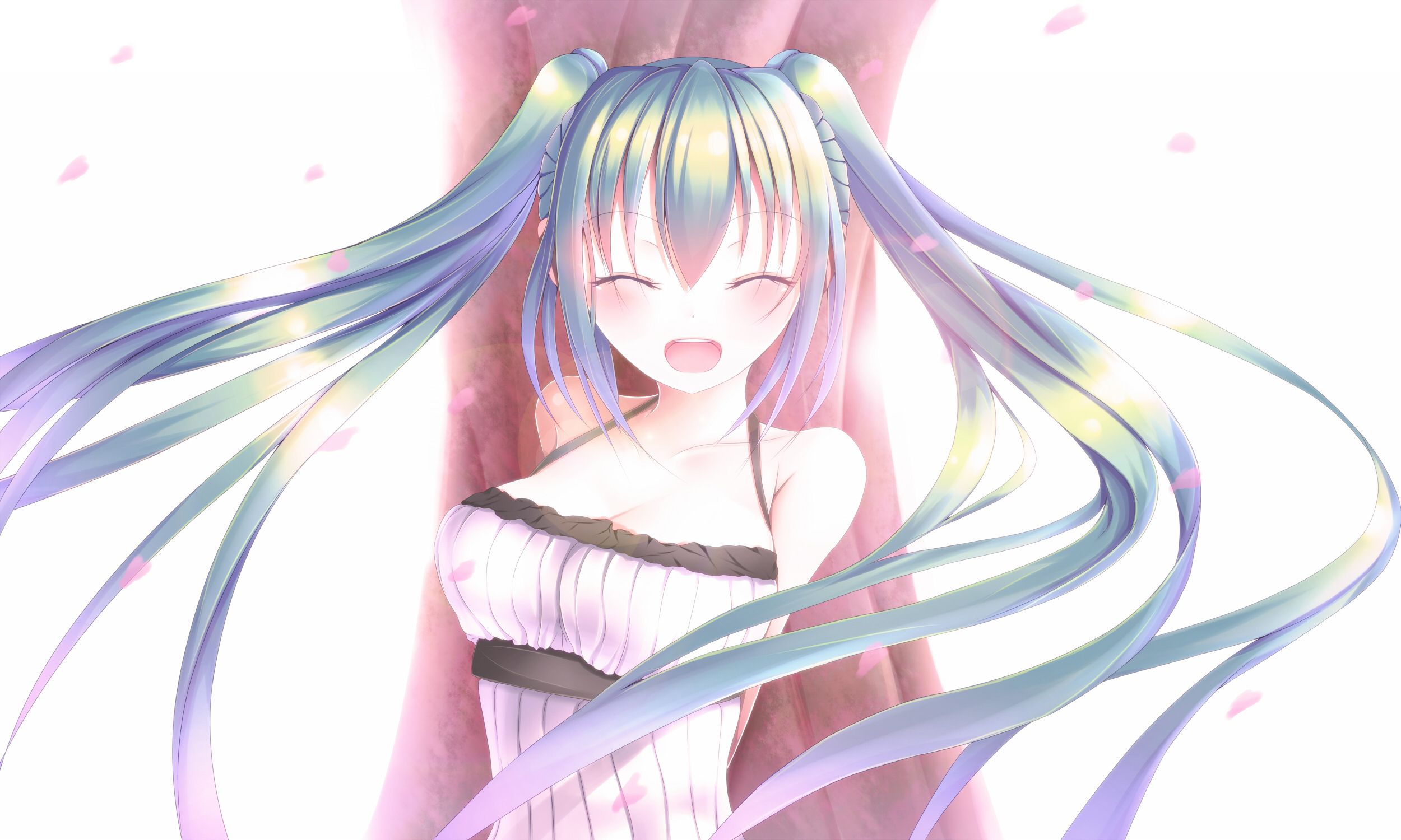 Free download wallpaper Anime, Smile, Vocaloid, Dress, Blue Hair, Hatsune Miku, Long Hair on your PC desktop