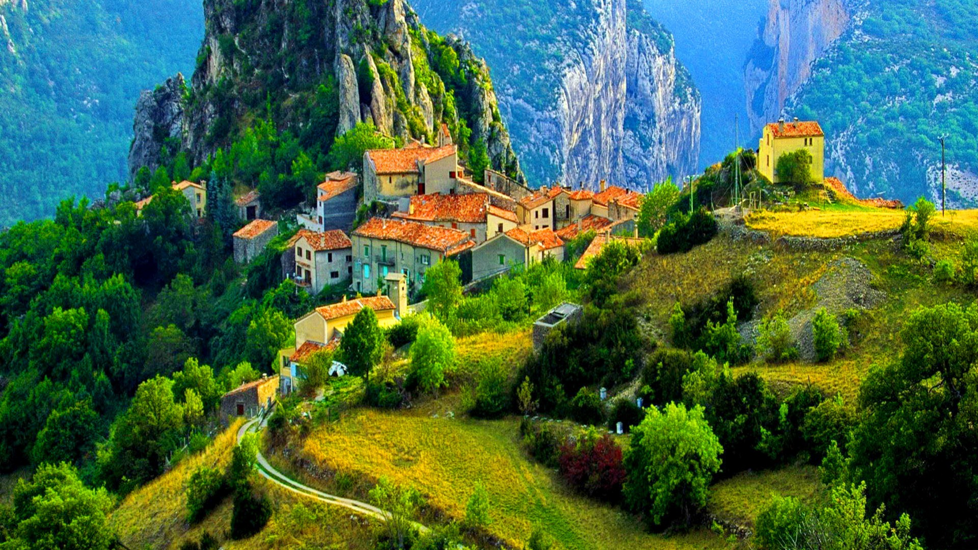 Download mobile wallpaper Mountain, Village, Man Made for free.