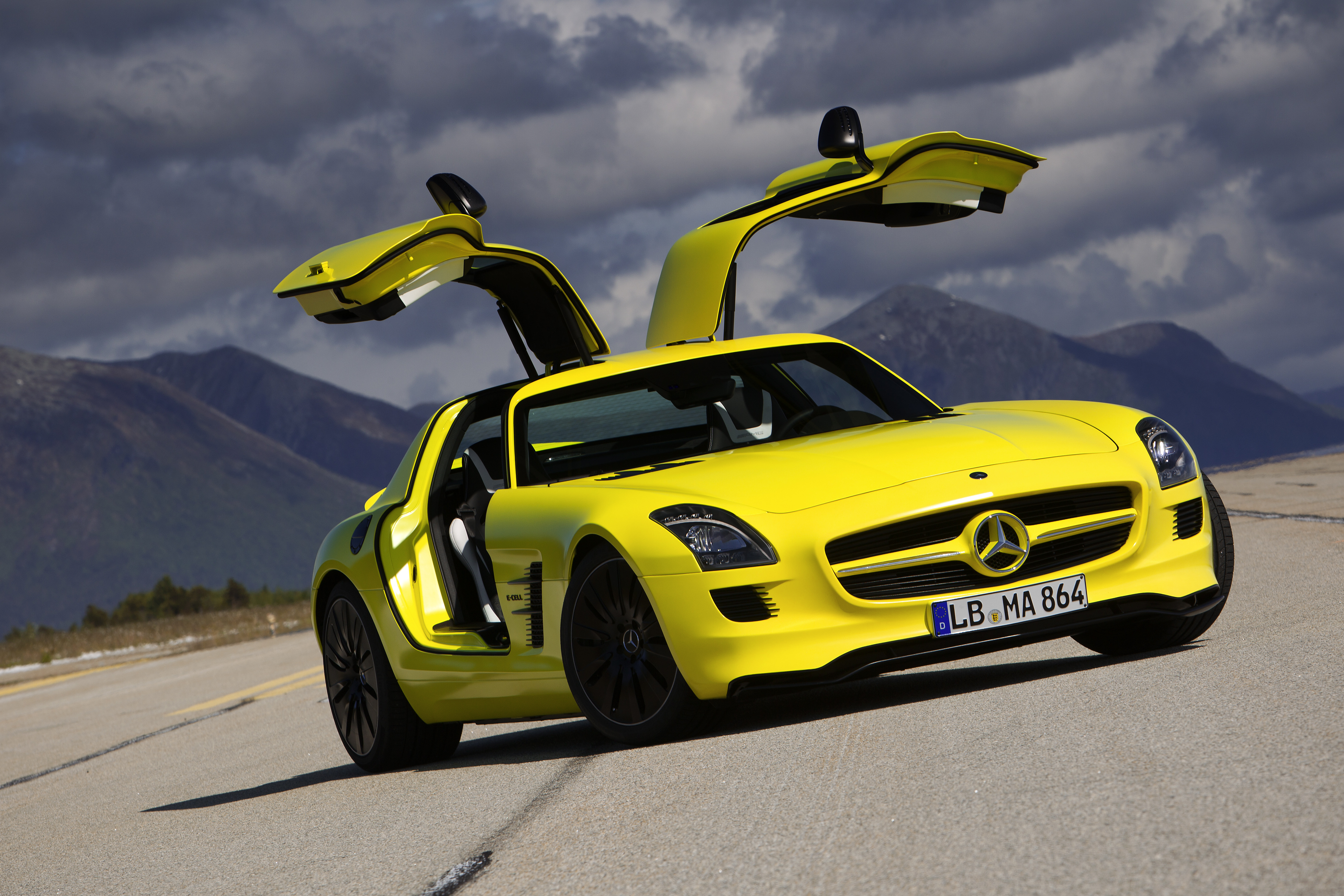 mercedes benz, cars, yellow, amg, coupe, sls, e cell