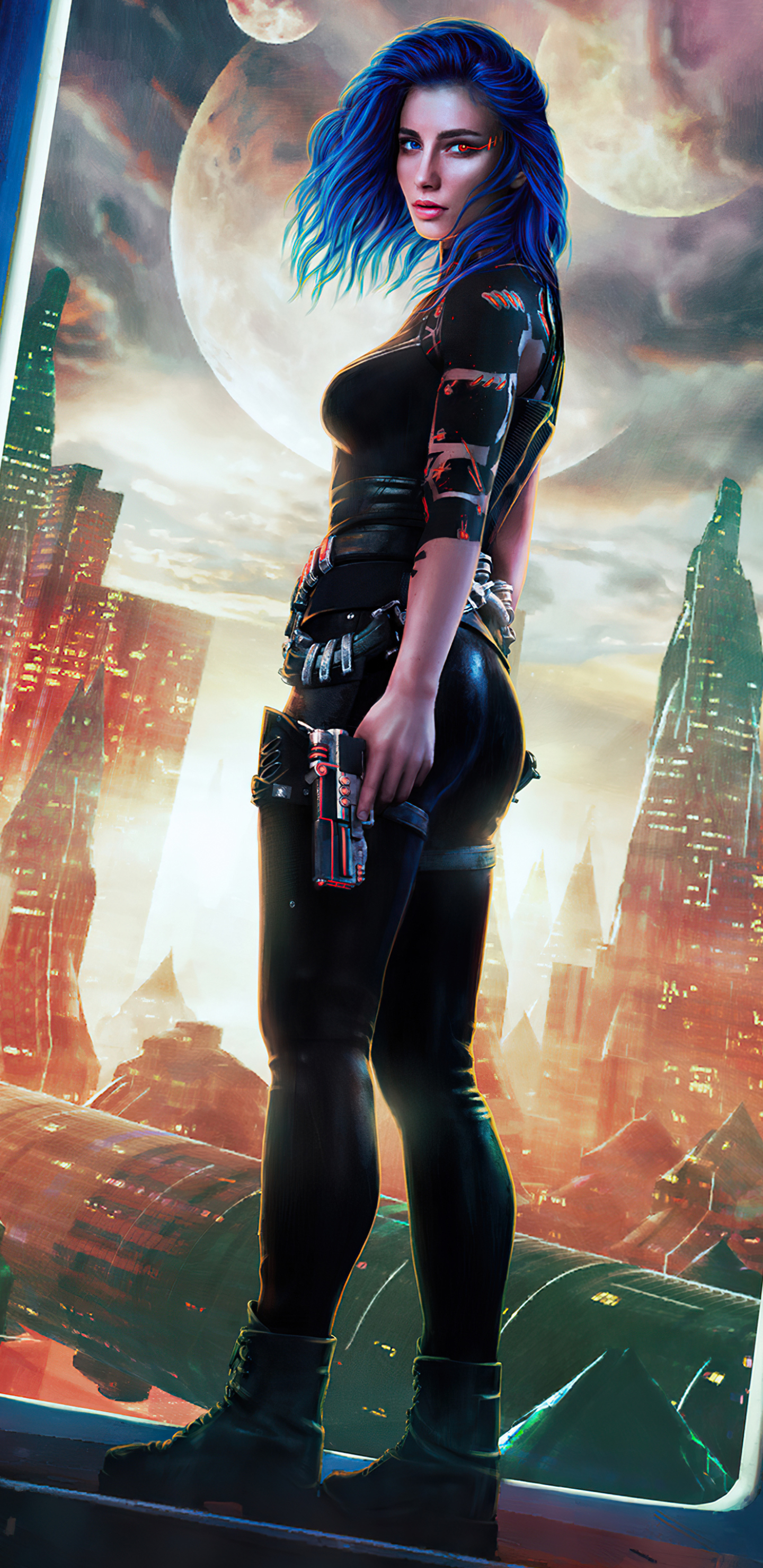 Download mobile wallpaper Sci Fi, Blue Hair, Short Hair, Women Warrior, Woman Warrior for free.