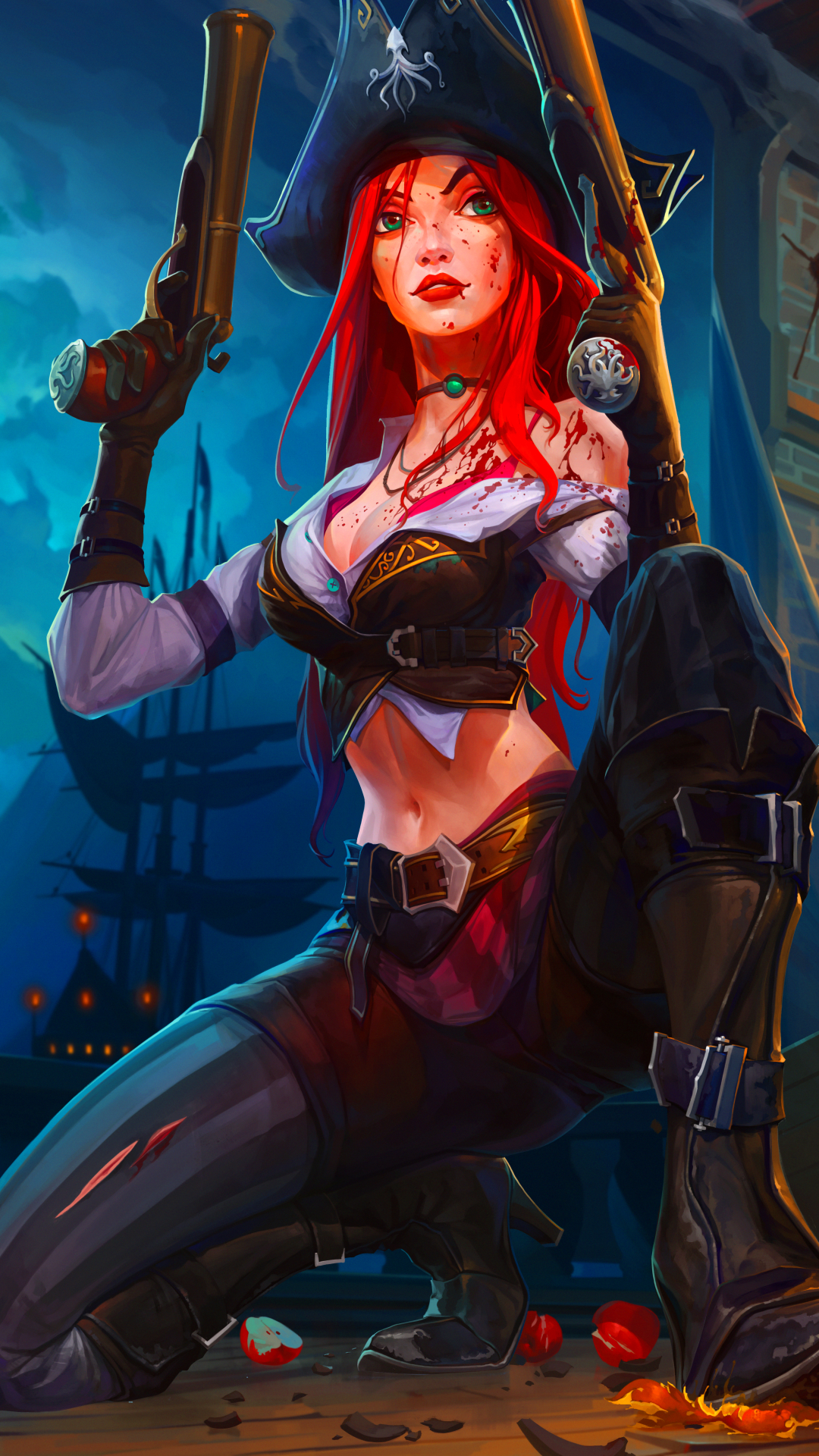 Download mobile wallpaper League Of Legends, Green Eyes, Pirate, Video Game, Gun, Red Hair, Woman Warrior, Miss Fortune (League Of Legends) for free.