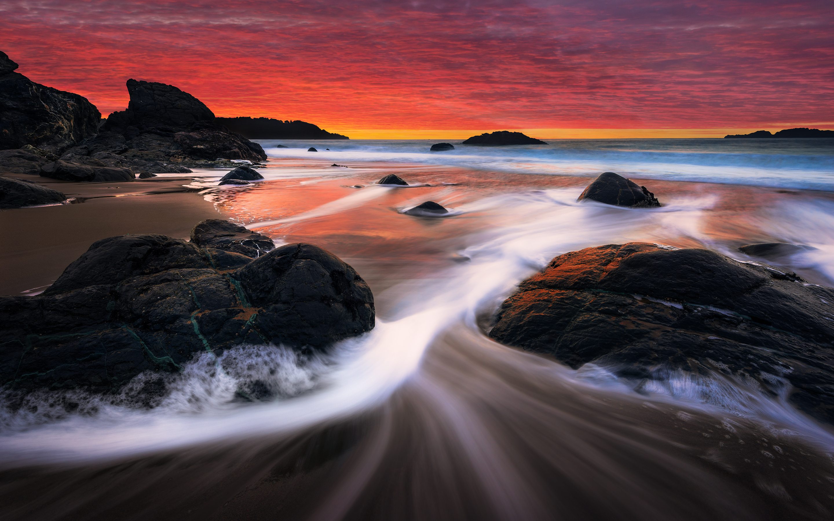 Download mobile wallpaper Sunset, Sky, Sea, Beach, Horizon, Ocean, Earth, Orange (Color) for free.