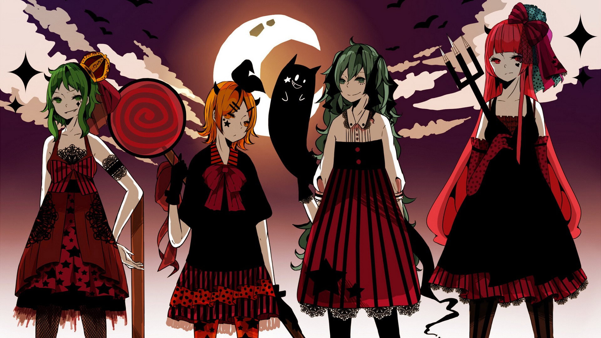 Download mobile wallpaper Anime, Halloween, Vocaloid, Hatsune Miku, Luka Megurine, Rin Kagamine, Gumi (Vocaloid) for free.
