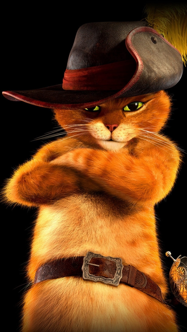 Download mobile wallpaper Puss In Boots, Cat, Hat, Movie for free.