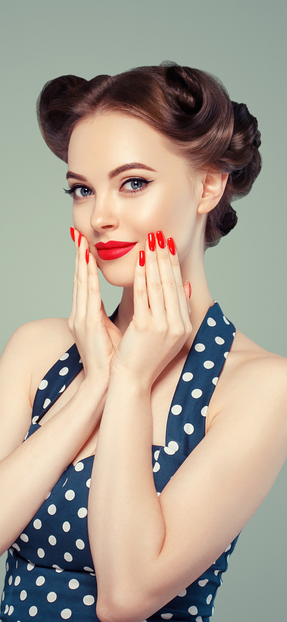 Download mobile wallpaper Brunette, Model, Women, Blue Eyes, Lipstick for free.
