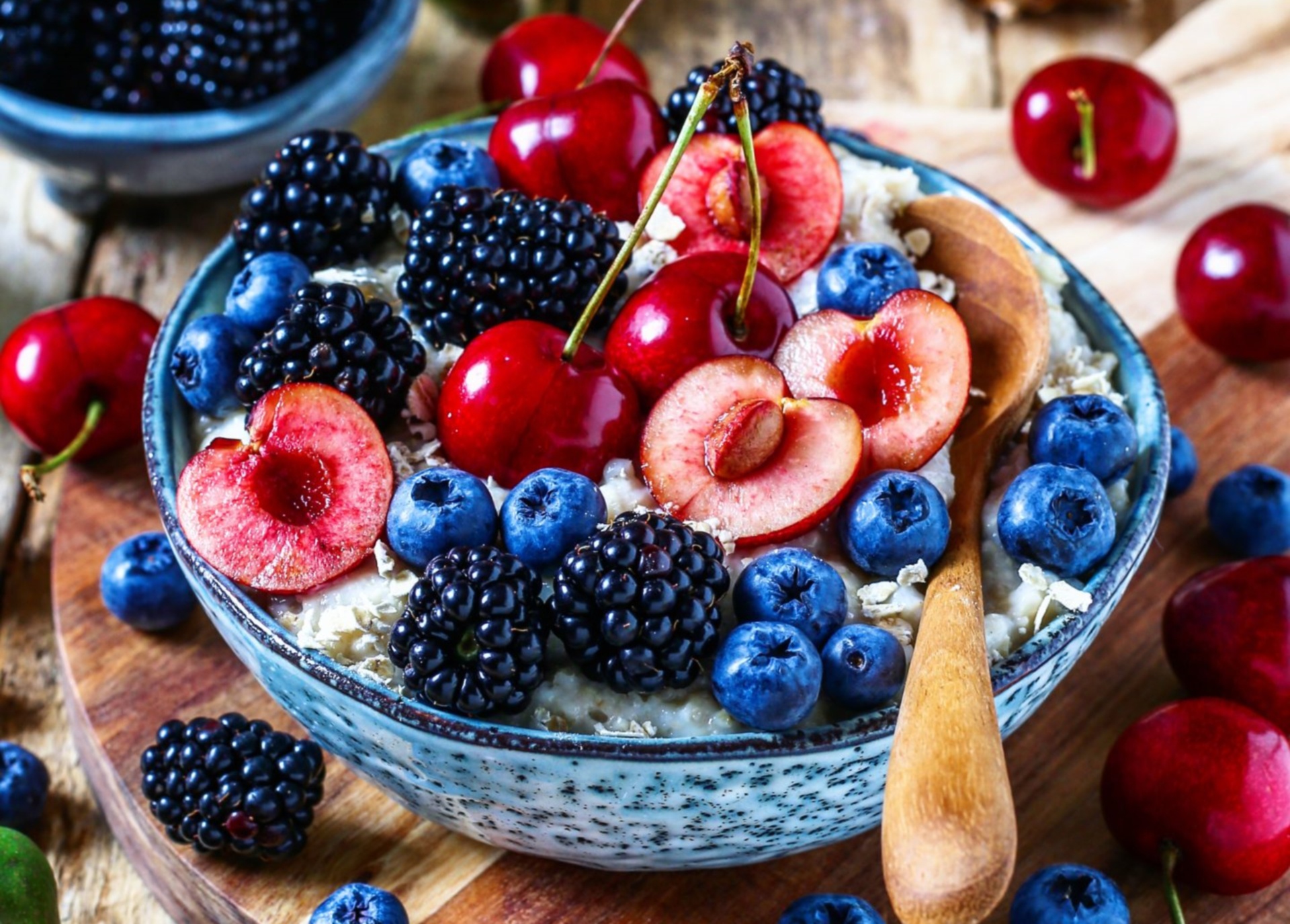 Download mobile wallpaper Food, Cherry, Blueberry, Blackberry, Berry, Fruit, Breakfast for free.