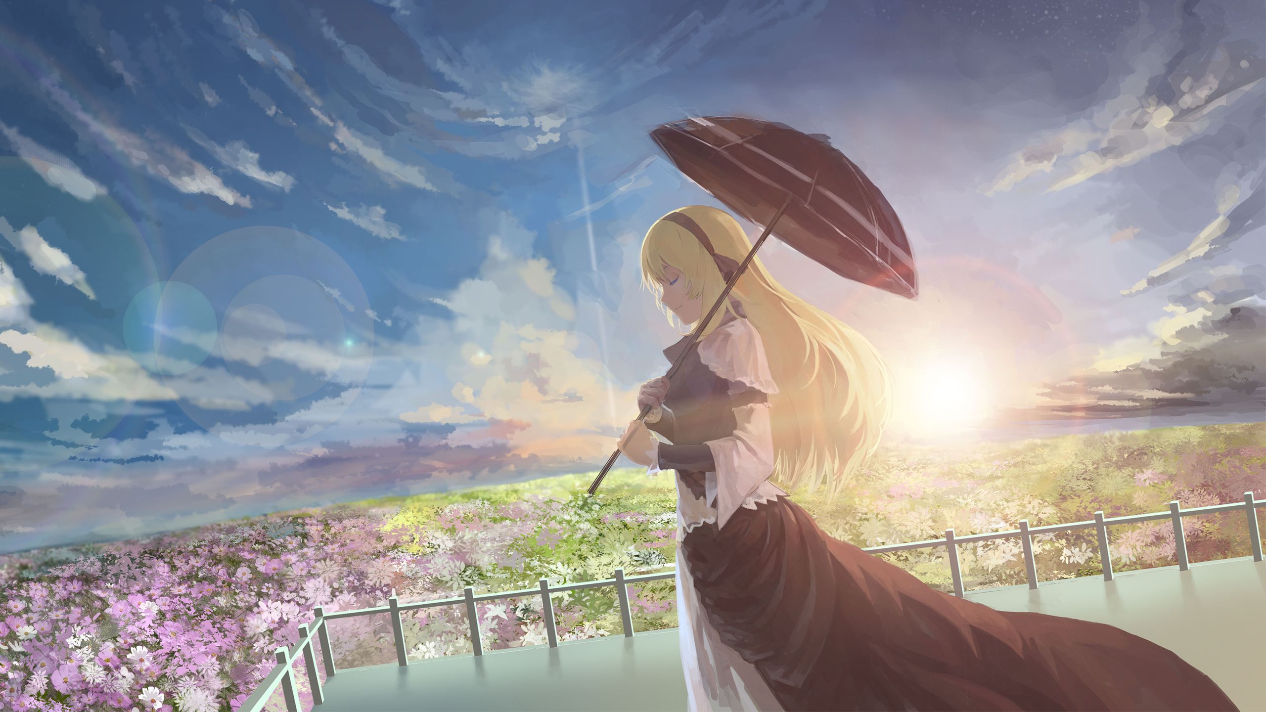 Laden Sie das Regenschirm, Original, Blondinen, Animes-Bild kostenlos auf Ihren PC-Desktop herunter