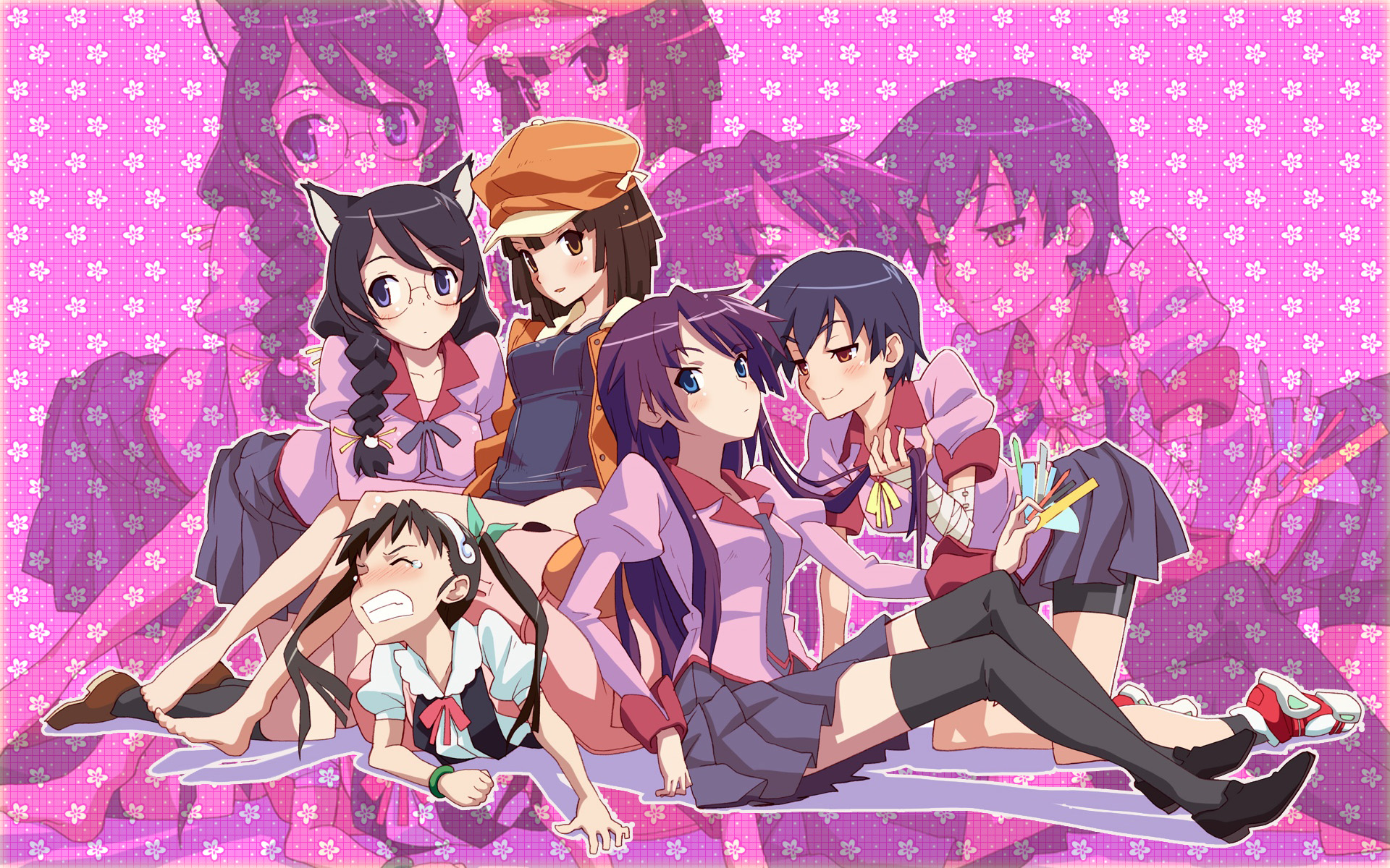 Baixar papel de parede para celular de Anime, Monogatari (Série), Hitagi Senjogahara, Nadeko Sengoku, Mayoi Hachikuji, Suruga Kanbaru, Tsubasa Hanekawa gratuito.