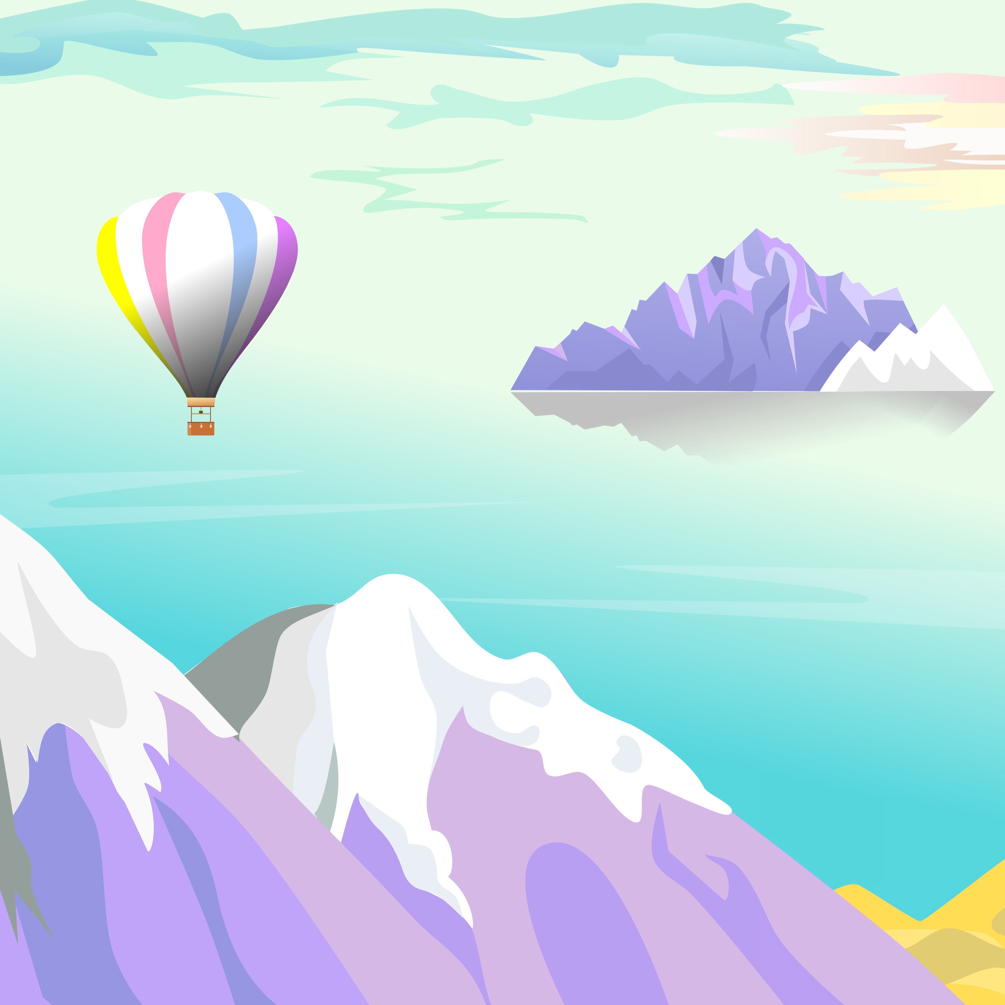 Download mobile wallpaper Balloon, Landscape, Mountains, Art, Vector for free.