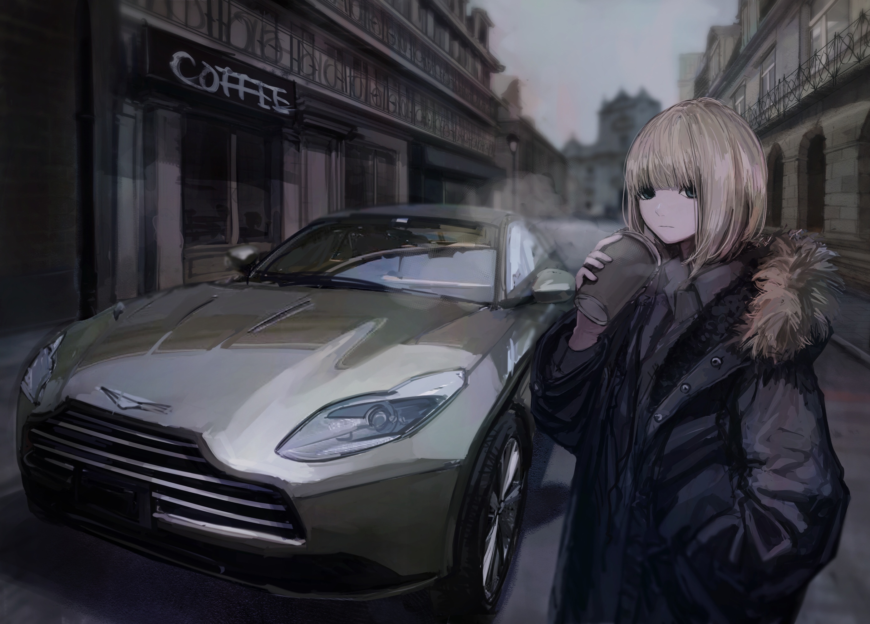 Download mobile wallpaper Anime, Coffee, Car, Blonde, Original, Short Hair for free.