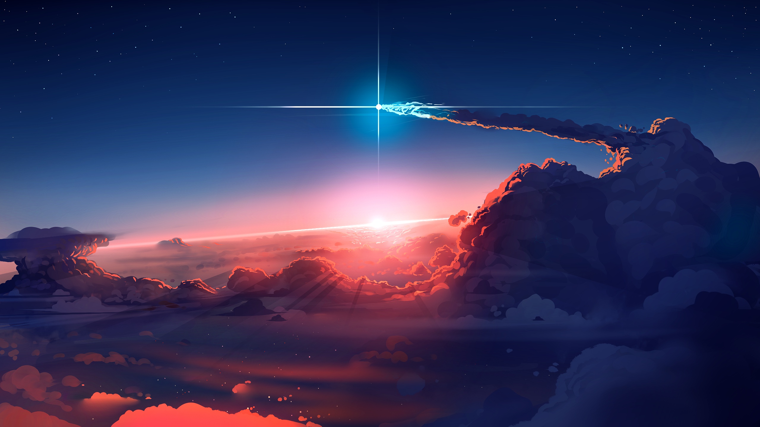 Free download wallpaper Sunset, Sky, Sci Fi, Cloud, Comet on your PC desktop