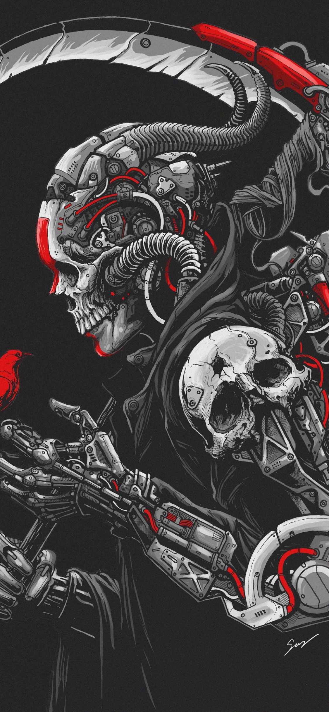 Download mobile wallpaper Dark, Robot, Grim Reaper, Scythe for free.