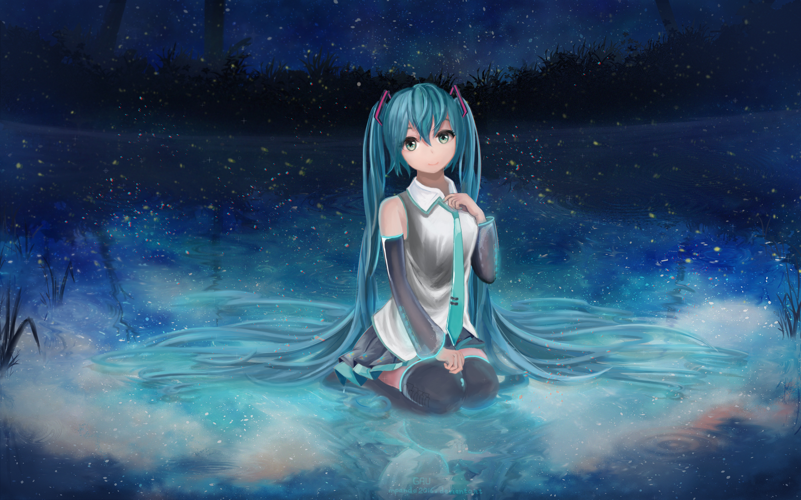 Free download wallpaper Anime, Water, Vocaloid, Skirt, Tie, Blue Eyes, Blue Hair, Hatsune Miku, Long Hair, Twintails on your PC desktop