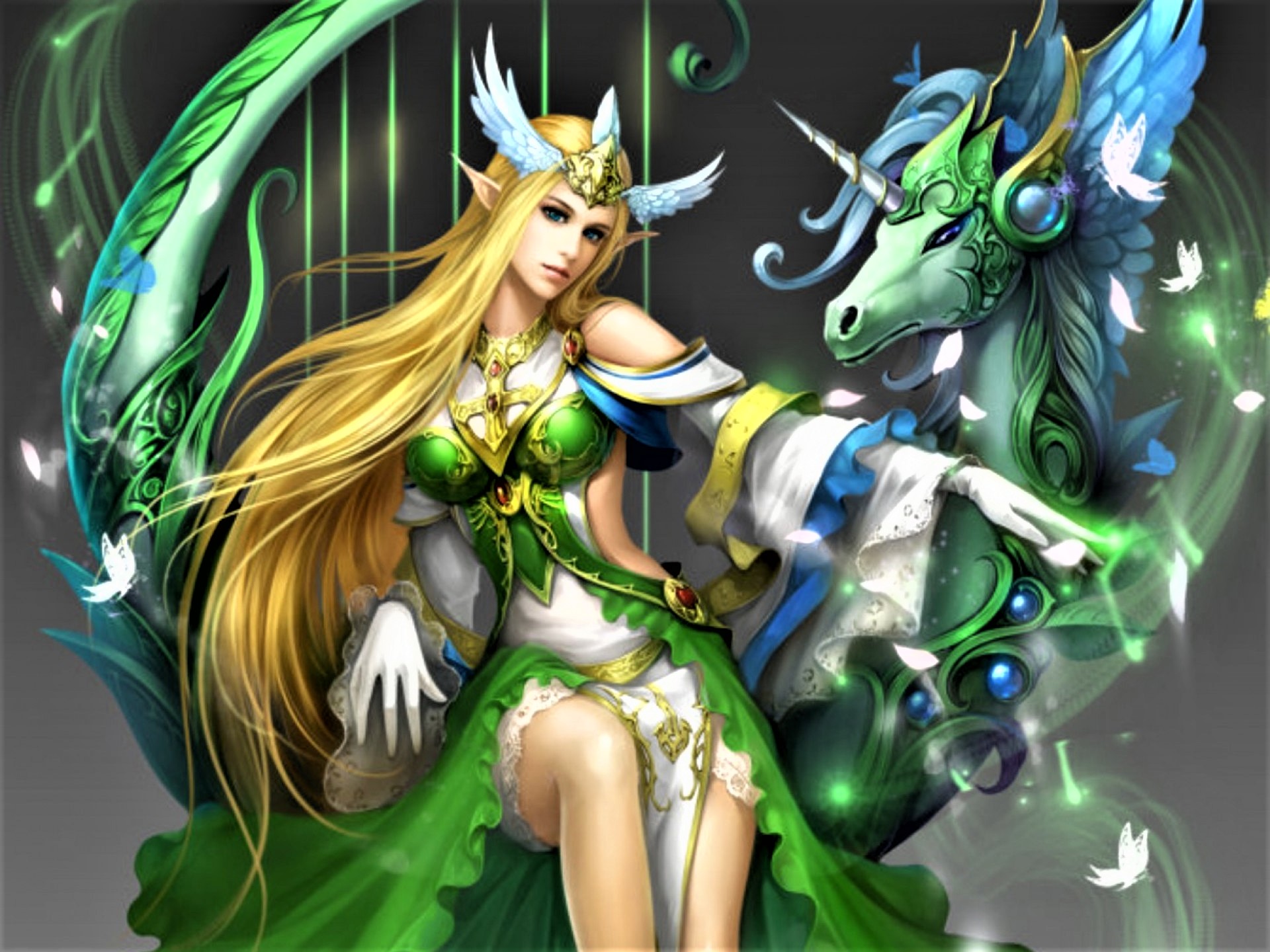 Free download wallpaper Fantasy, Blonde, Unicorn, Elf, Fairy, Long Hair on your PC desktop
