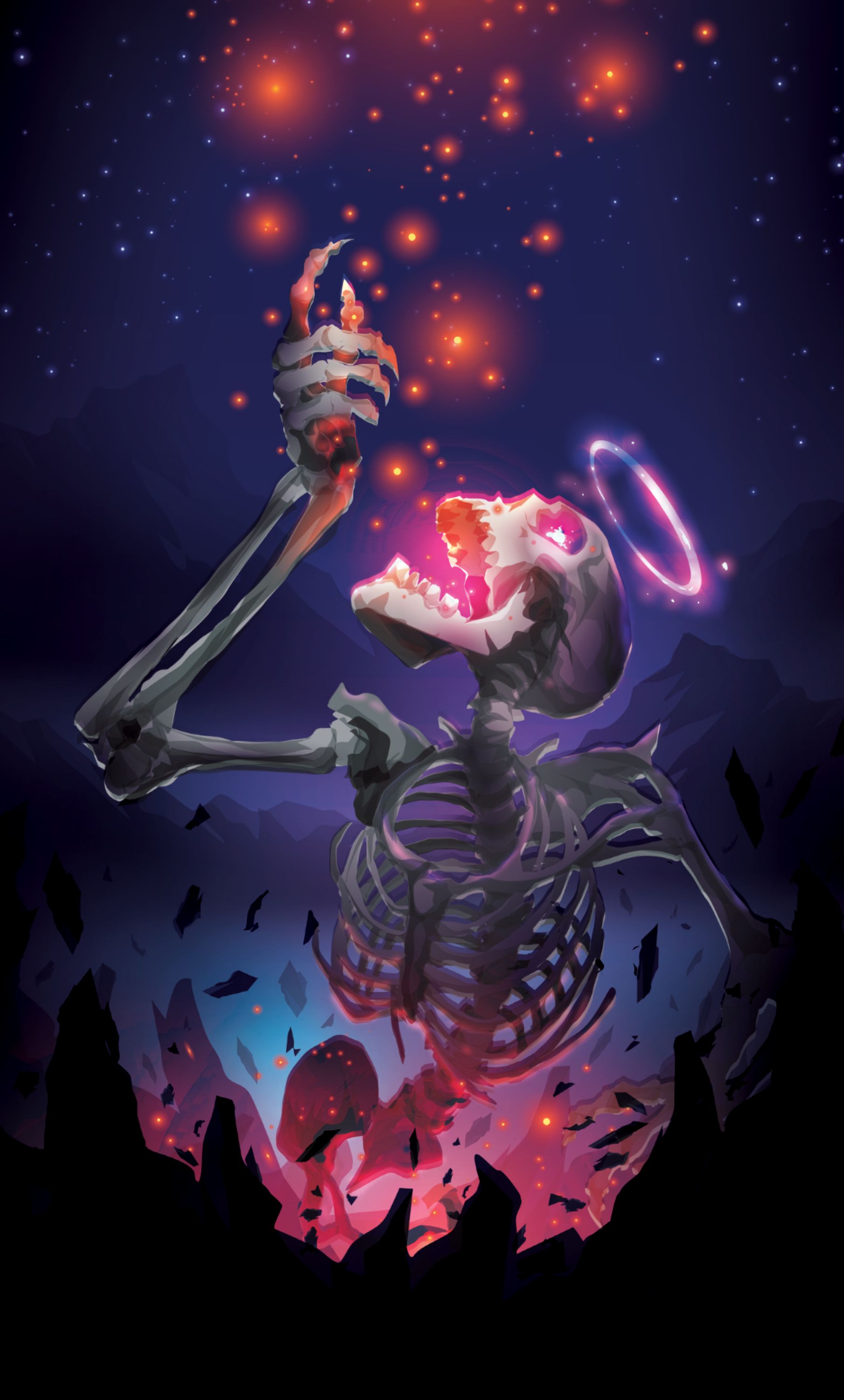 art, skull, skeleton, stars, shine, brilliance HD wallpaper