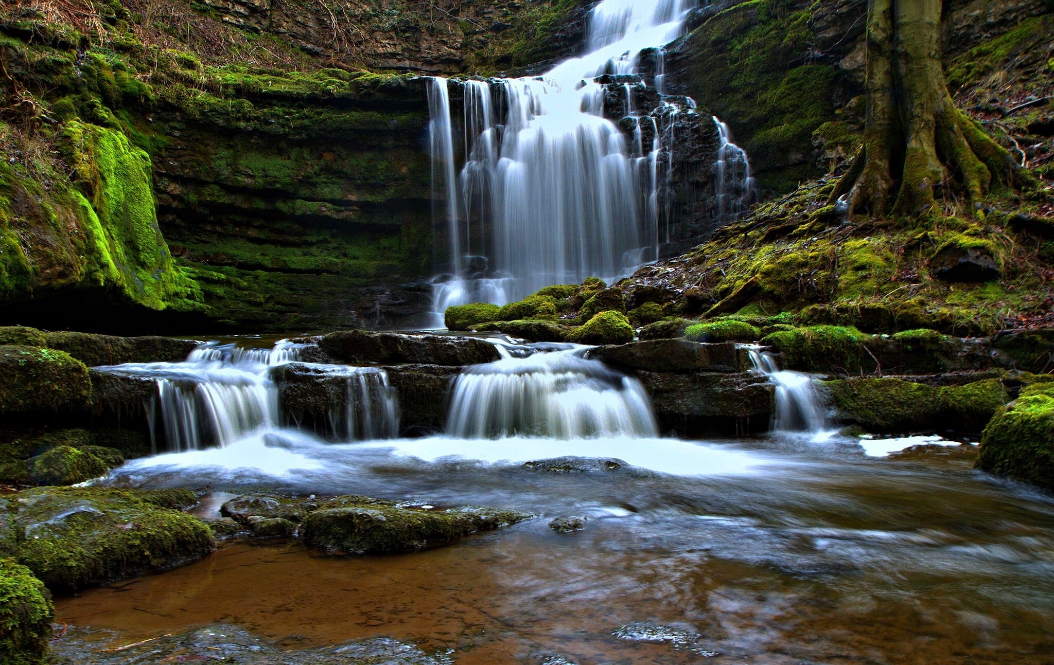 Free download wallpaper Waterfalls, Waterfall, Earth, Moss, England on your PC desktop