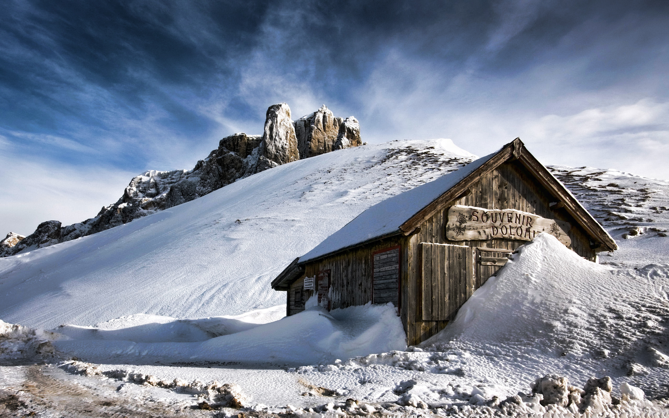 Free download wallpaper Houses, Snow, Landscape, Mountains on your PC desktop