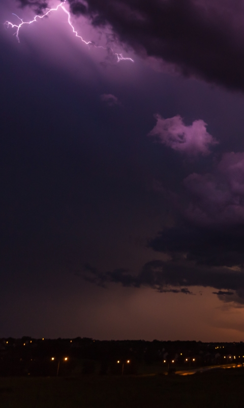 Download mobile wallpaper Nature, Sky, Night, Lightning, Earth, Purple, Cloud for free.