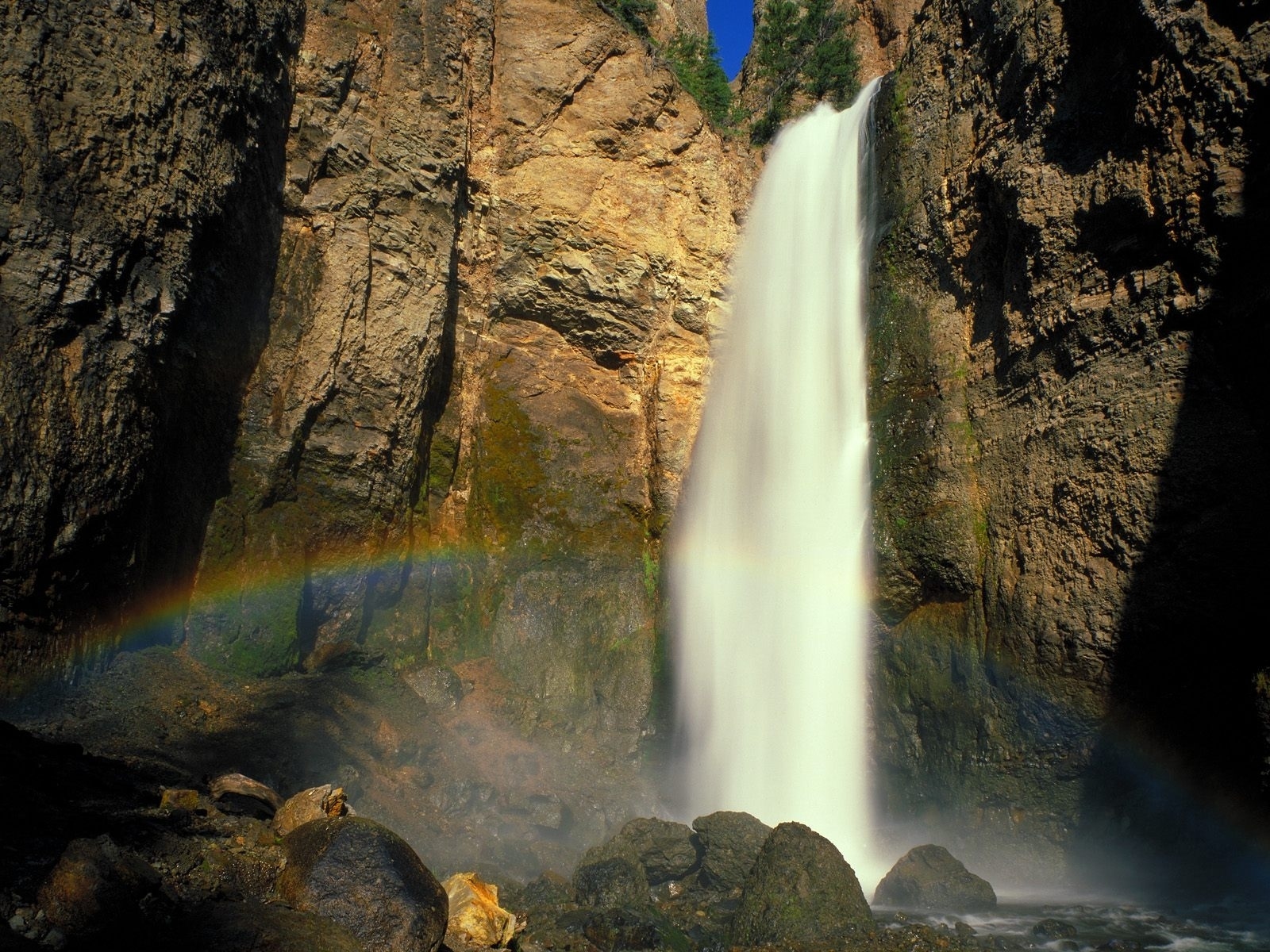 earth, yellowstone falls, nature, rainbow, water, waterfall, yellowstone, waterfalls