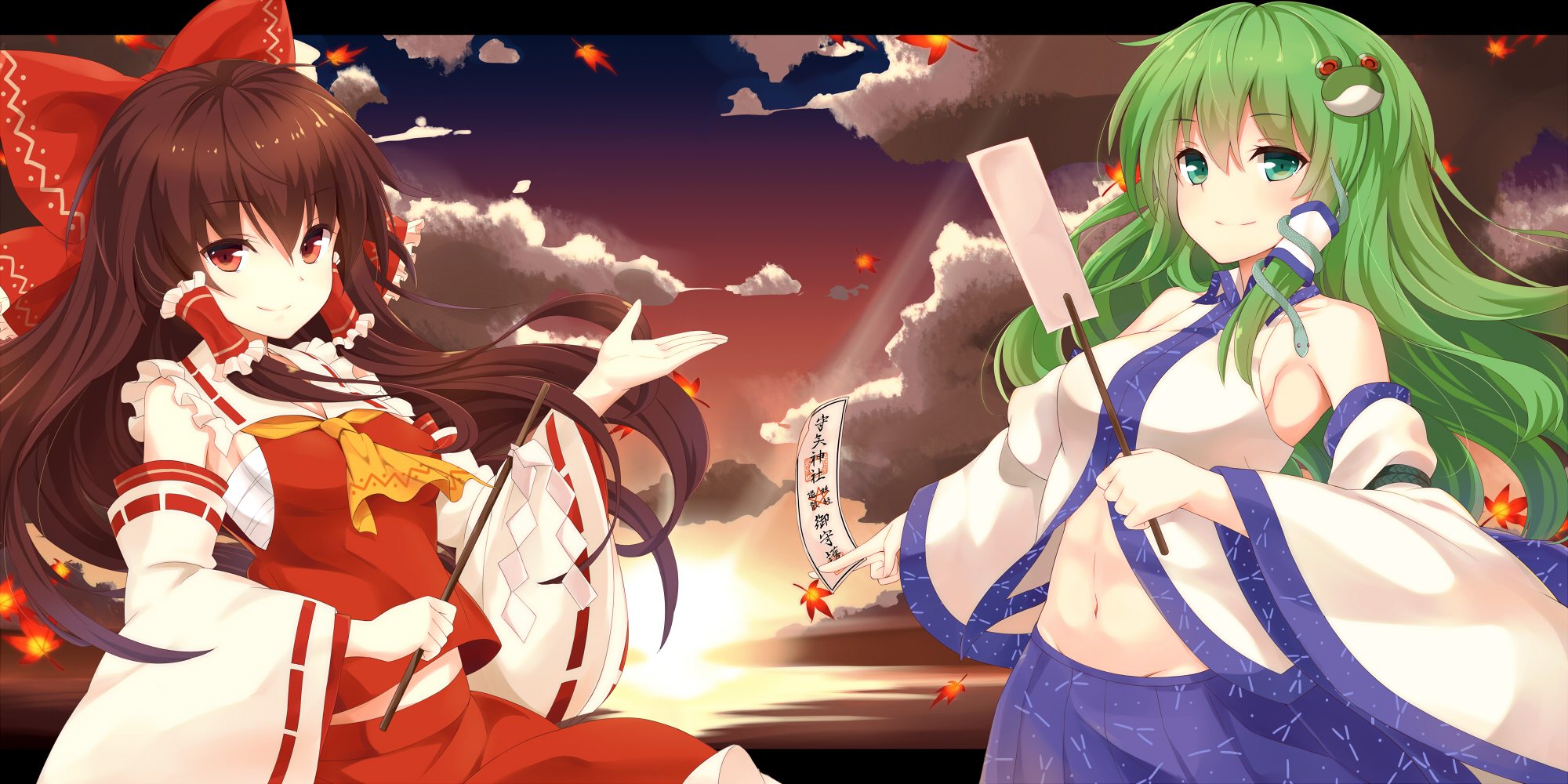 Handy-Wallpaper Animes, Tuhu, Sanae Kochiya, Reimu Hakurei kostenlos herunterladen.