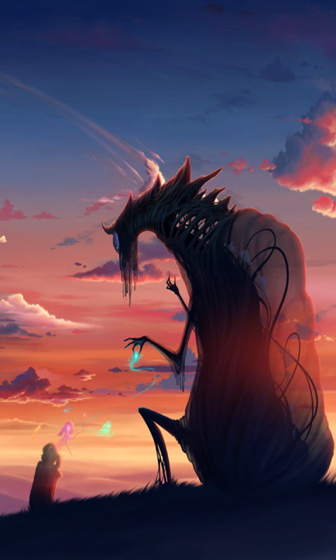 Download mobile wallpaper Fantasy, Sunset, Sky, Dragon, Cloud for free.