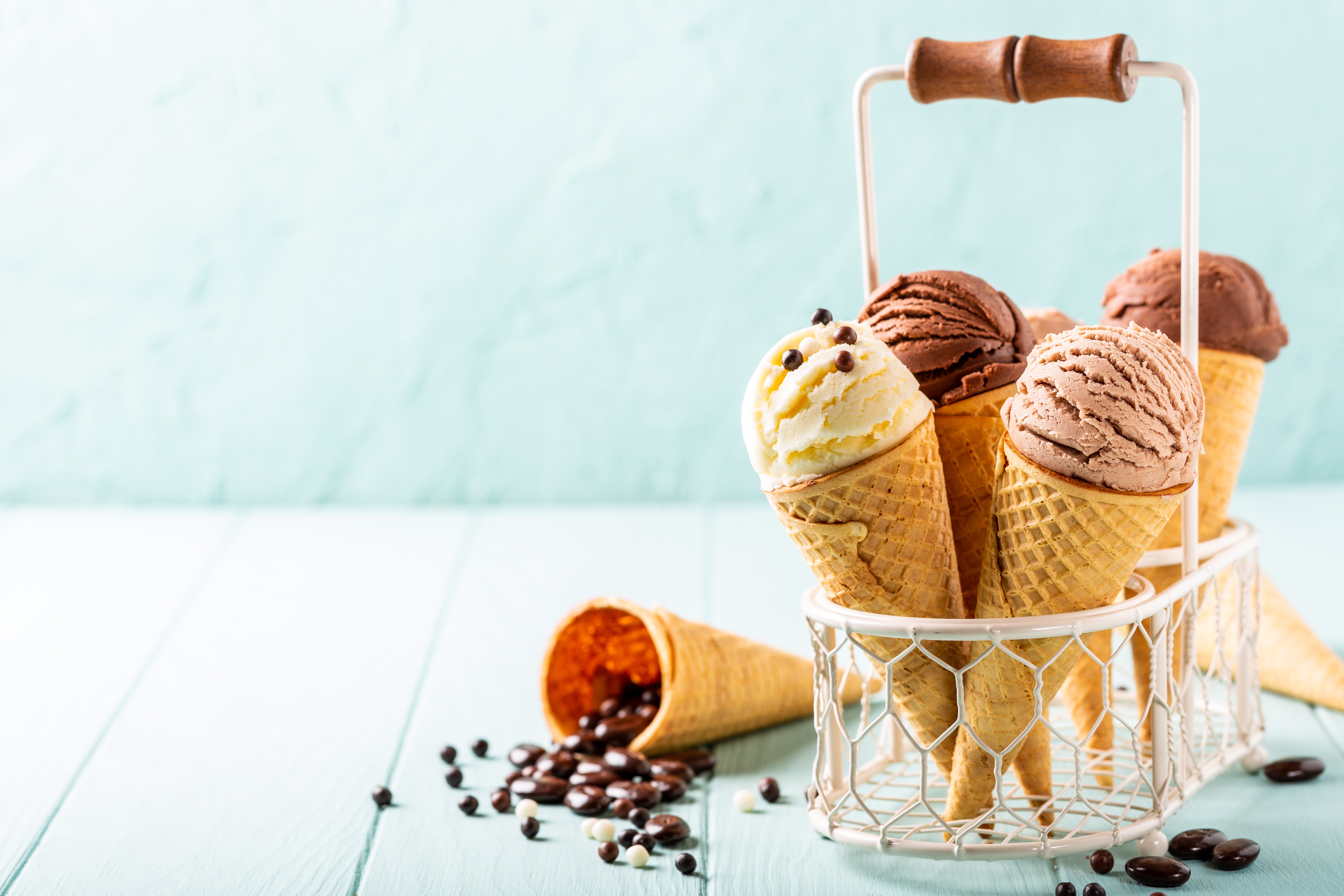 Free download wallpaper Food, Ice Cream, Still Life, Coffee Beans, Waffle Cone on your PC desktop
