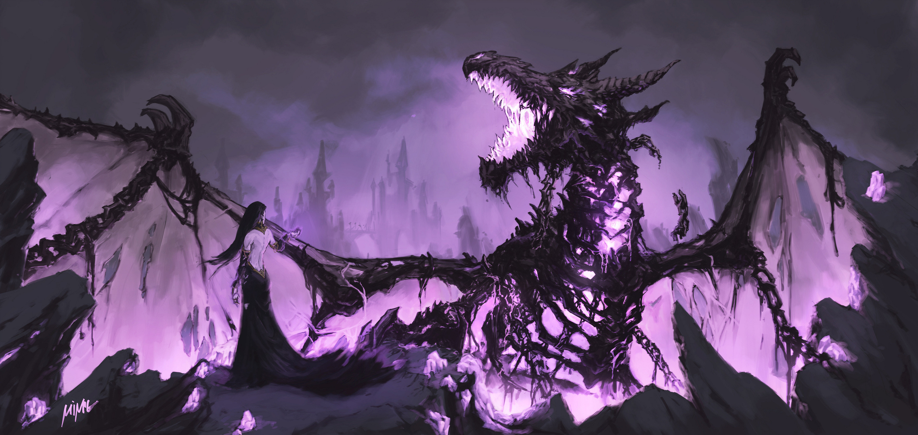 Free download wallpaper Fantasy, Dragon, Sorceress on your PC desktop