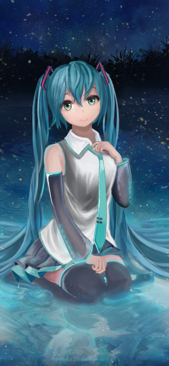 Download mobile wallpaper Anime, Vocaloid, Skirt, Tie, Blue Eyes, Blue Hair, Hatsune Miku, Long Hair, Twintails for free.