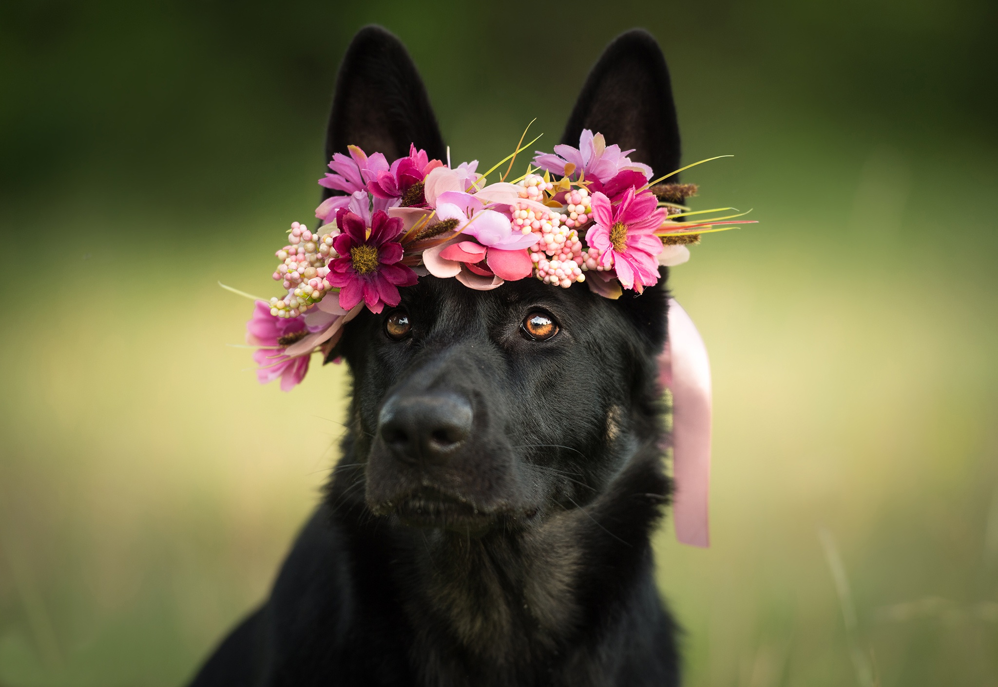 Download mobile wallpaper Dogs, Dog, Animal, Wreath, German Shepherd for free.