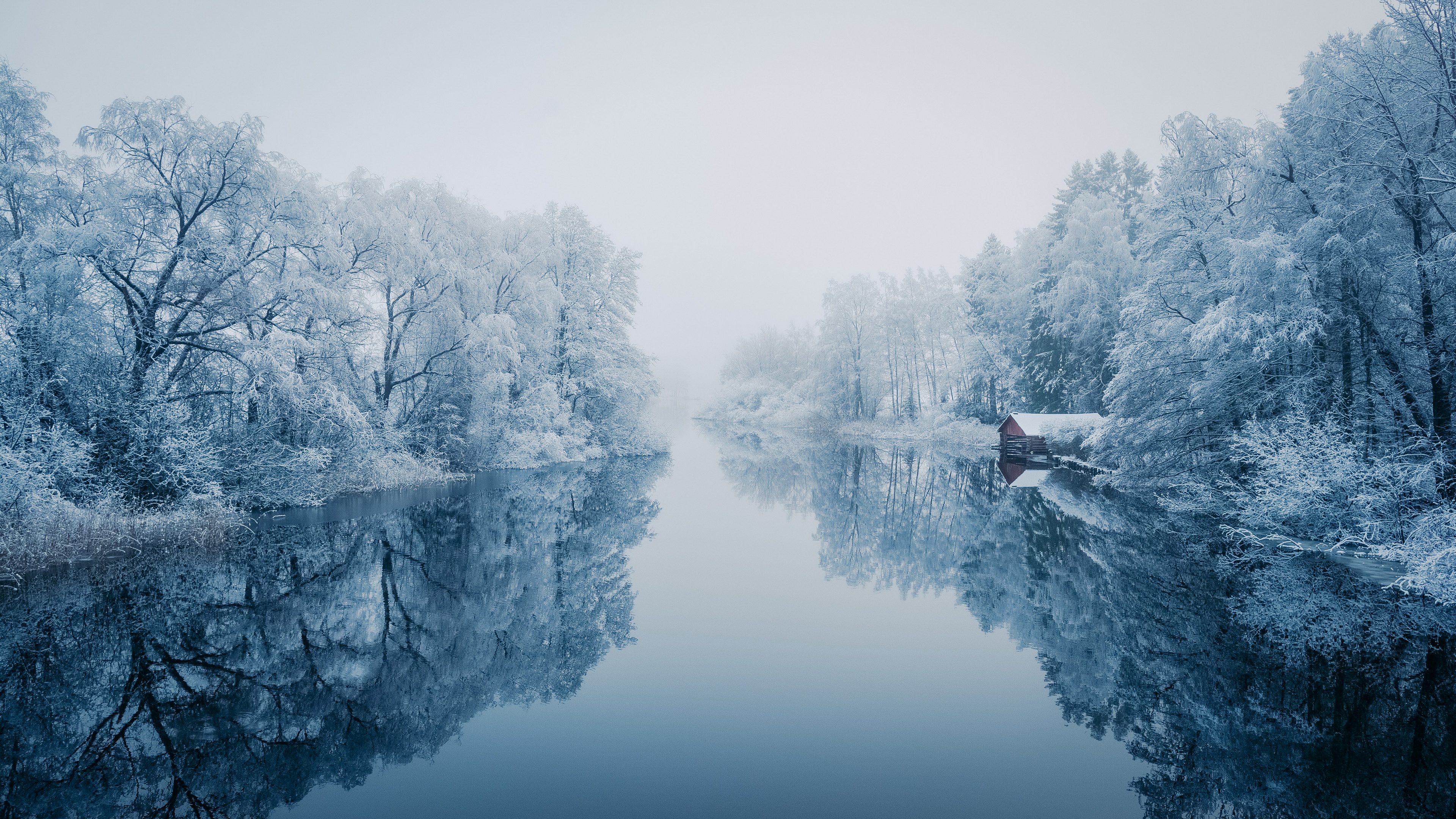 Baixe gratuitamente a imagem Inverno, Rio, Terra/natureza, Neblina, Reflecção na área de trabalho do seu PC