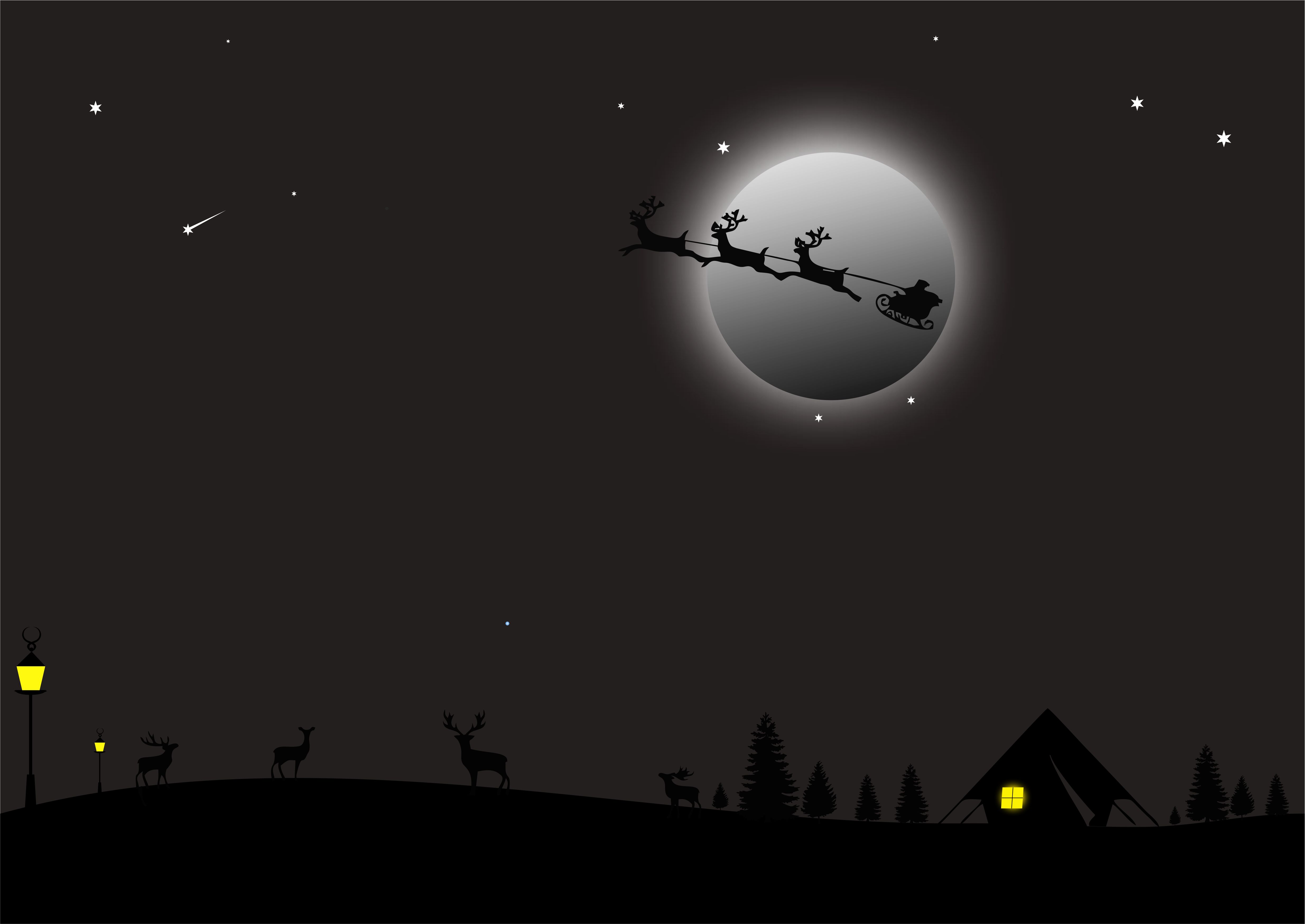 Laden Sie das Feiertage, Weihnachtsmann, Mond, Weihnachten, Schlitten, Nacht, Rentier-Bild kostenlos auf Ihren PC-Desktop herunter