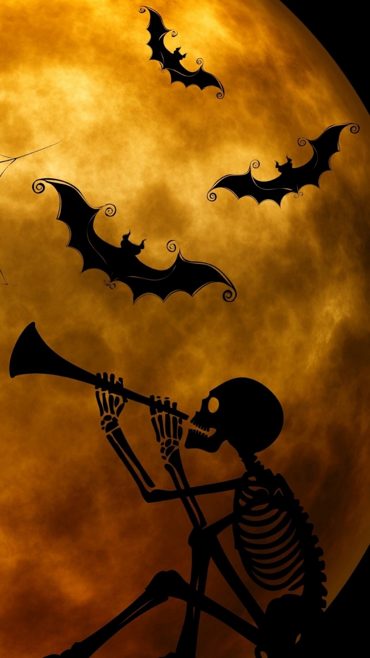 Download mobile wallpaper Halloween, Holiday, Spider, Skeleton, Bat for free.