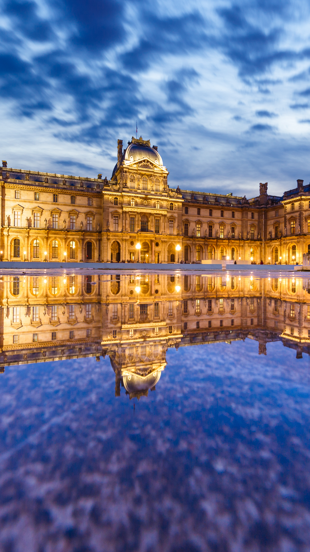 Download mobile wallpaper Night, Architecture, Paris, Reflection, Light, France, Monument, Museum, Man Made, The Louvre for free.