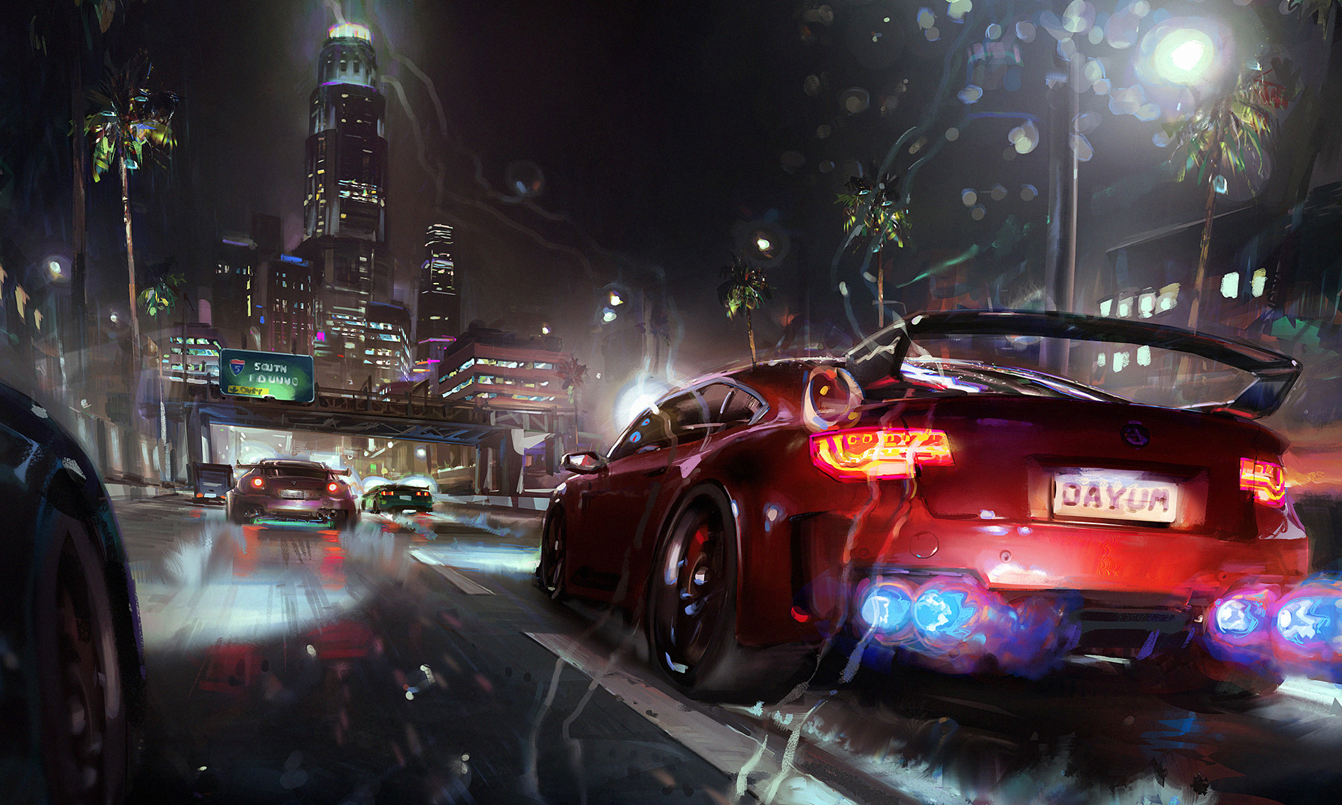 Download mobile wallpaper Night, Building, Car, Sci Fi, Race, Vehicle for free.