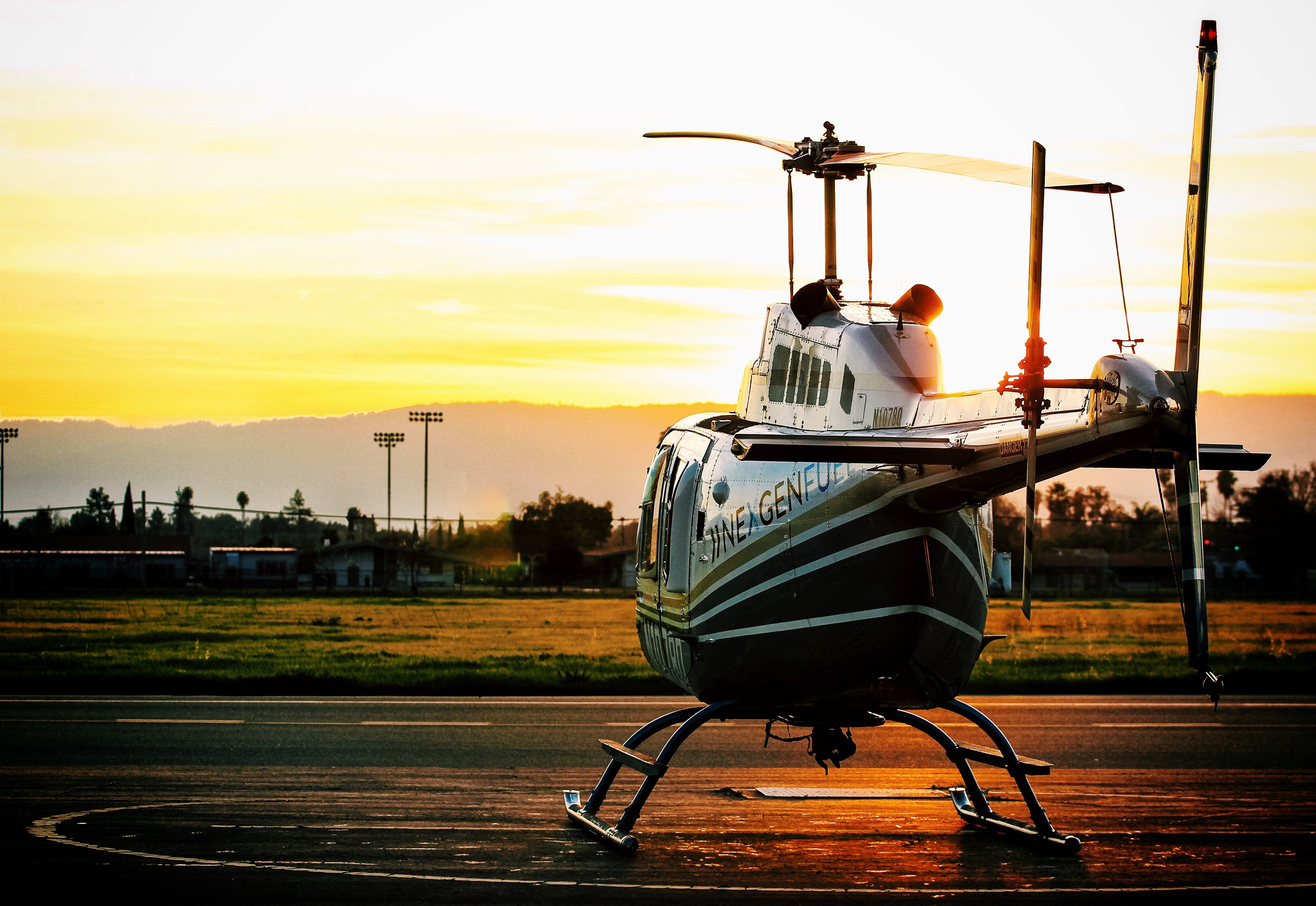 helicopter, miscellaneous, sunset, miscellanea, aerodrome Full HD
