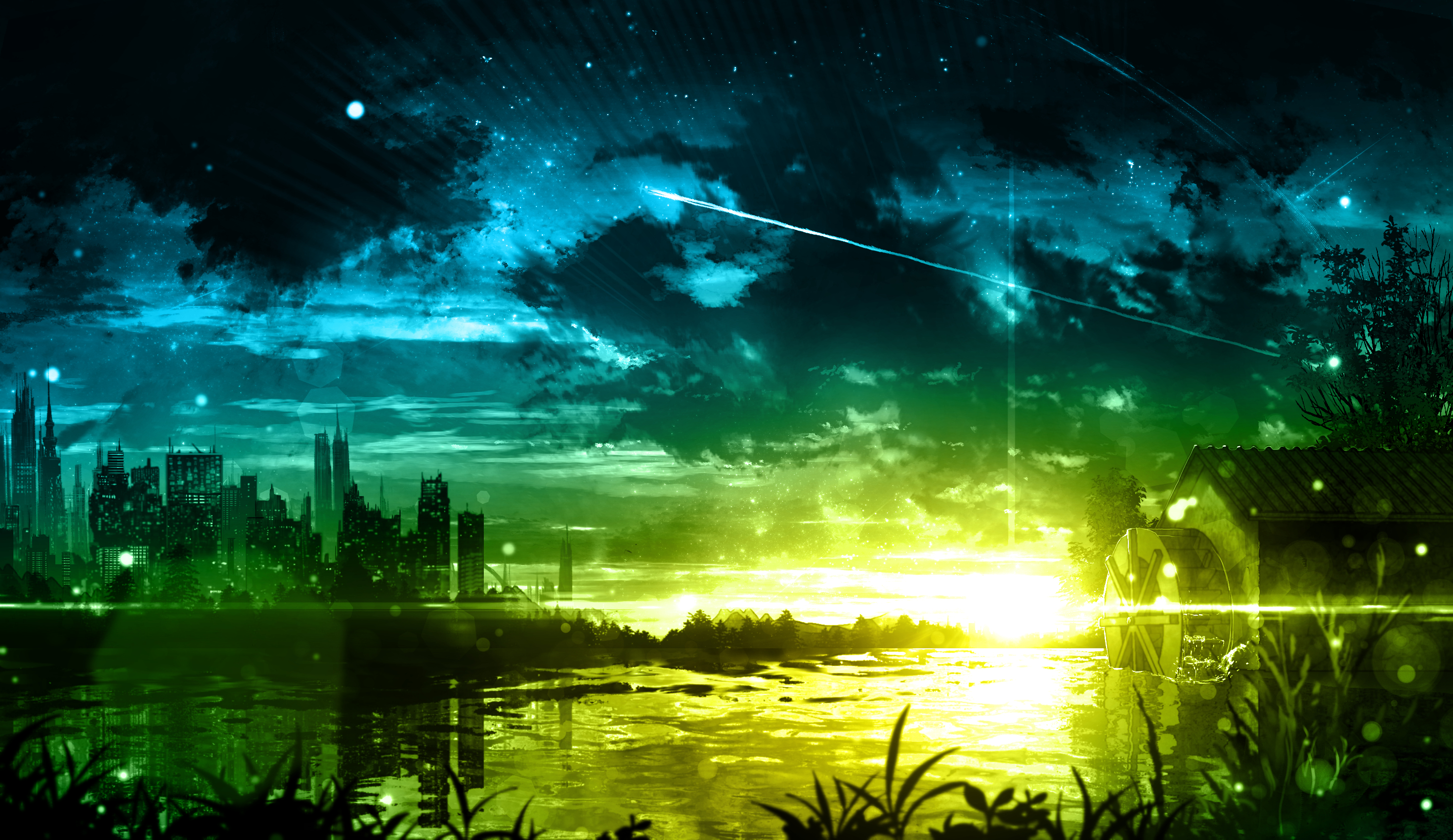 Download mobile wallpaper Anime, Sunset, Night, Lake, Original for free.